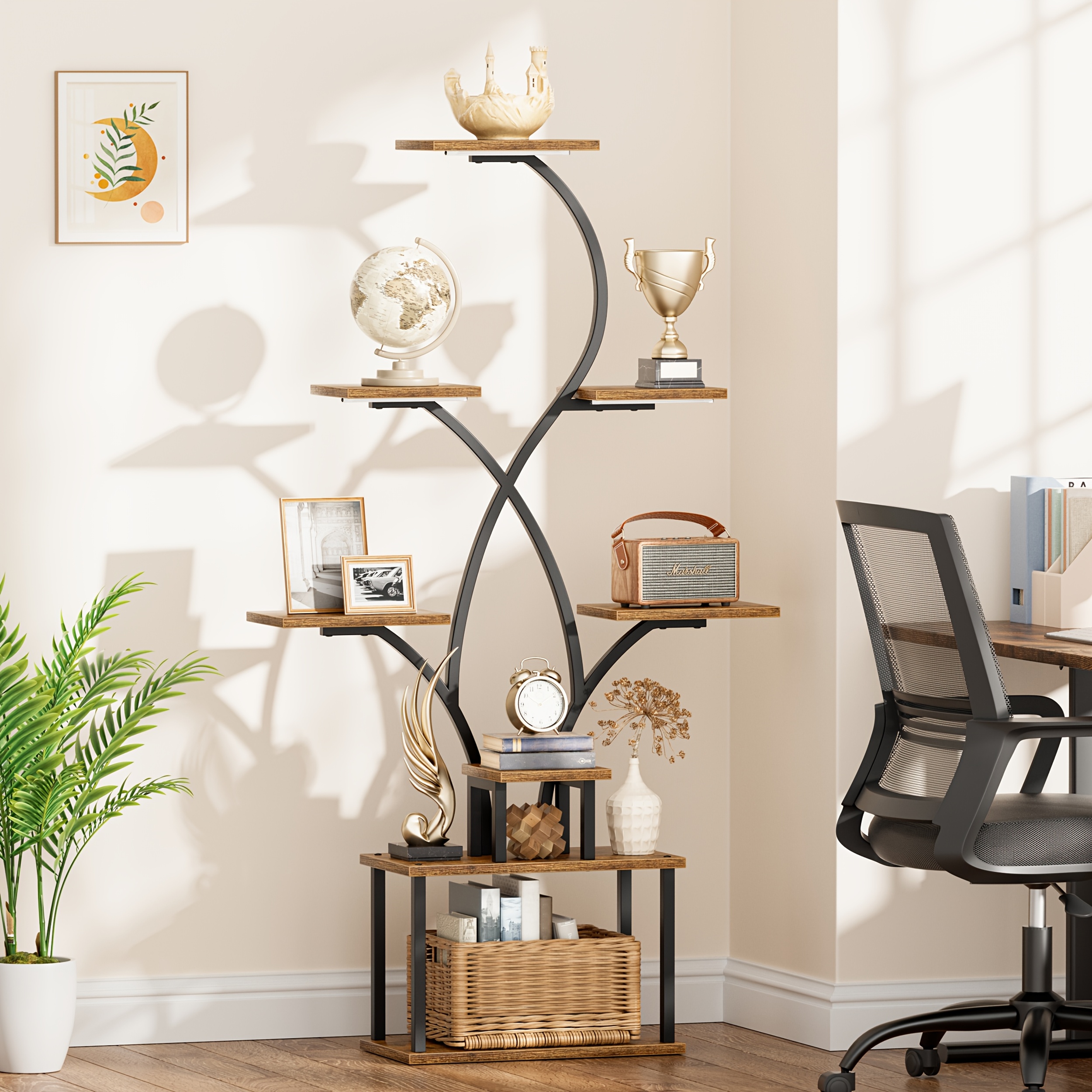 TEMU Tall Magazine Holders With Led Lights, 8 Tier Corner Shelf Stand For Living Room Decor, 62" Bookshelf Storage Metal Magazine Holders With