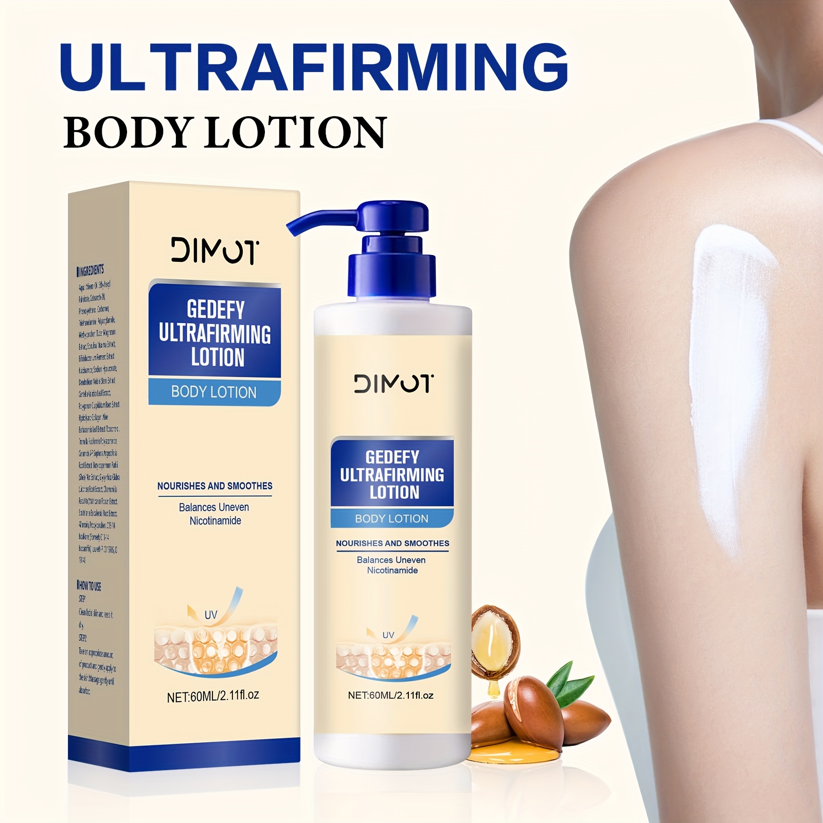 DIMOT 60ml Ultrafirming i Lifting Losion za Tijelo - Bez Mirisa, Bez Alkohola, Dnevna i Noćna Hidratacija za Sve Tipove Svijetlo Bež Kože, Ugladi Sitne Linije, Povećava Elastičnost, Vlaži, Elegantno Pakiranje, Premium Njega Kože, Ženska Njega, Rutina Njege, Moderna Njega, Formula bez Alkohola