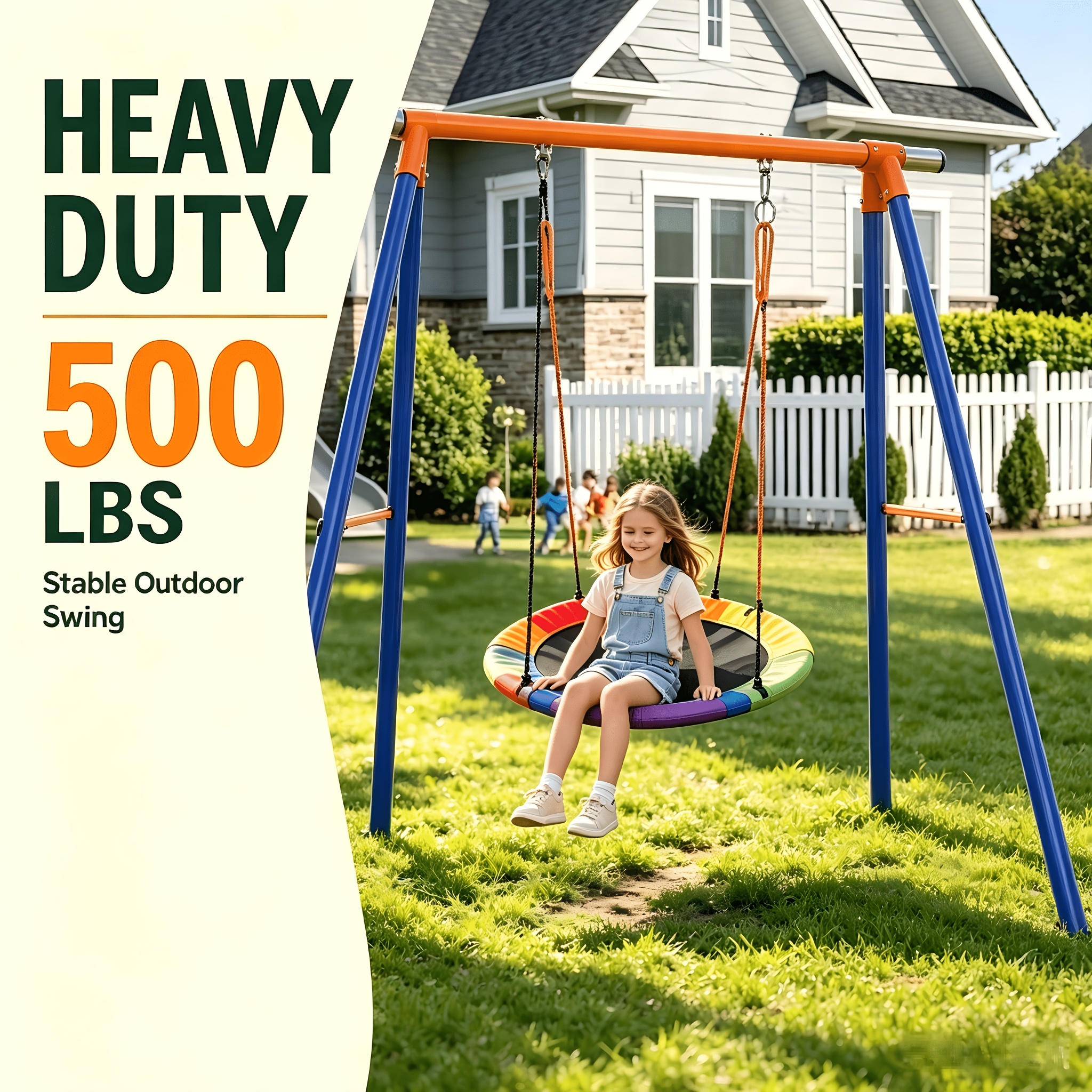 40" Outdoor Saucer Swing, 900 Lb Weight Capacity Disc Hanger Rack, Outdoor Patio Swing, 900d Oxford Waterproof Fabric Hanging Strap (multicolor)