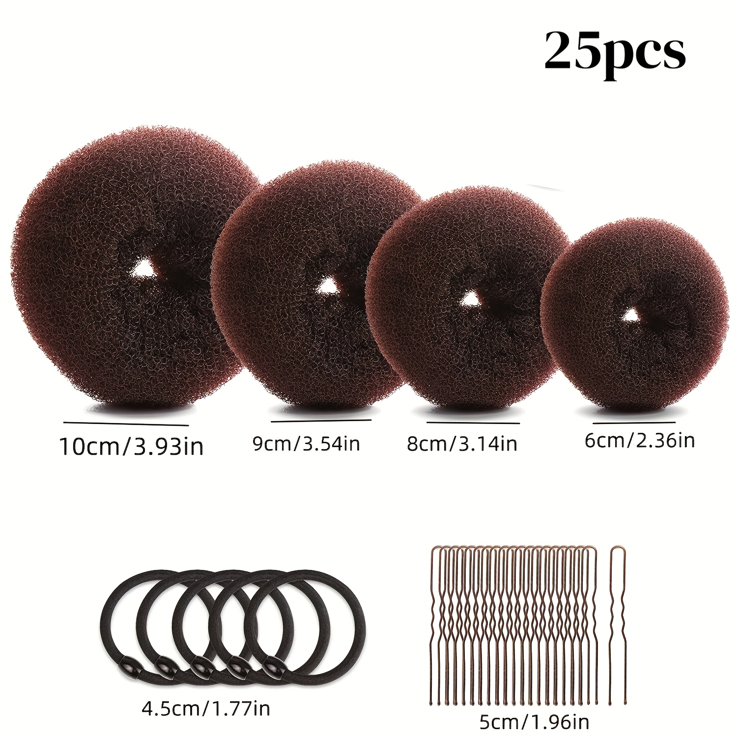 E-shop 25-teiliges Haar-Braiding Styling Tool Kit, 4 Stück Donut Schwamm Lockenwickler, 5 Stück Gummibänder, 16 Stück Metall U-förmige Clips, Haar Dutt