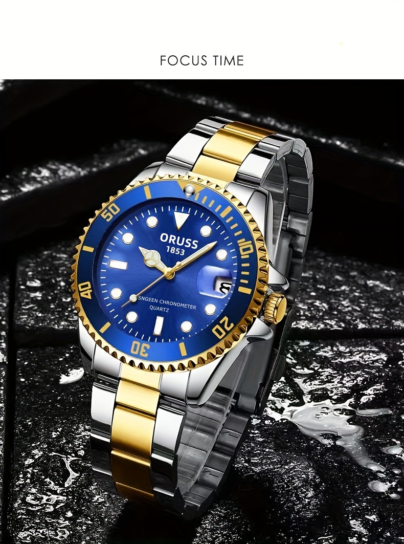 Reloj Dorado de Estilo Nuevo y Auténtico con Calendario para Hombres - Reloj de Hombre Versión Coreana Modelo de Moda