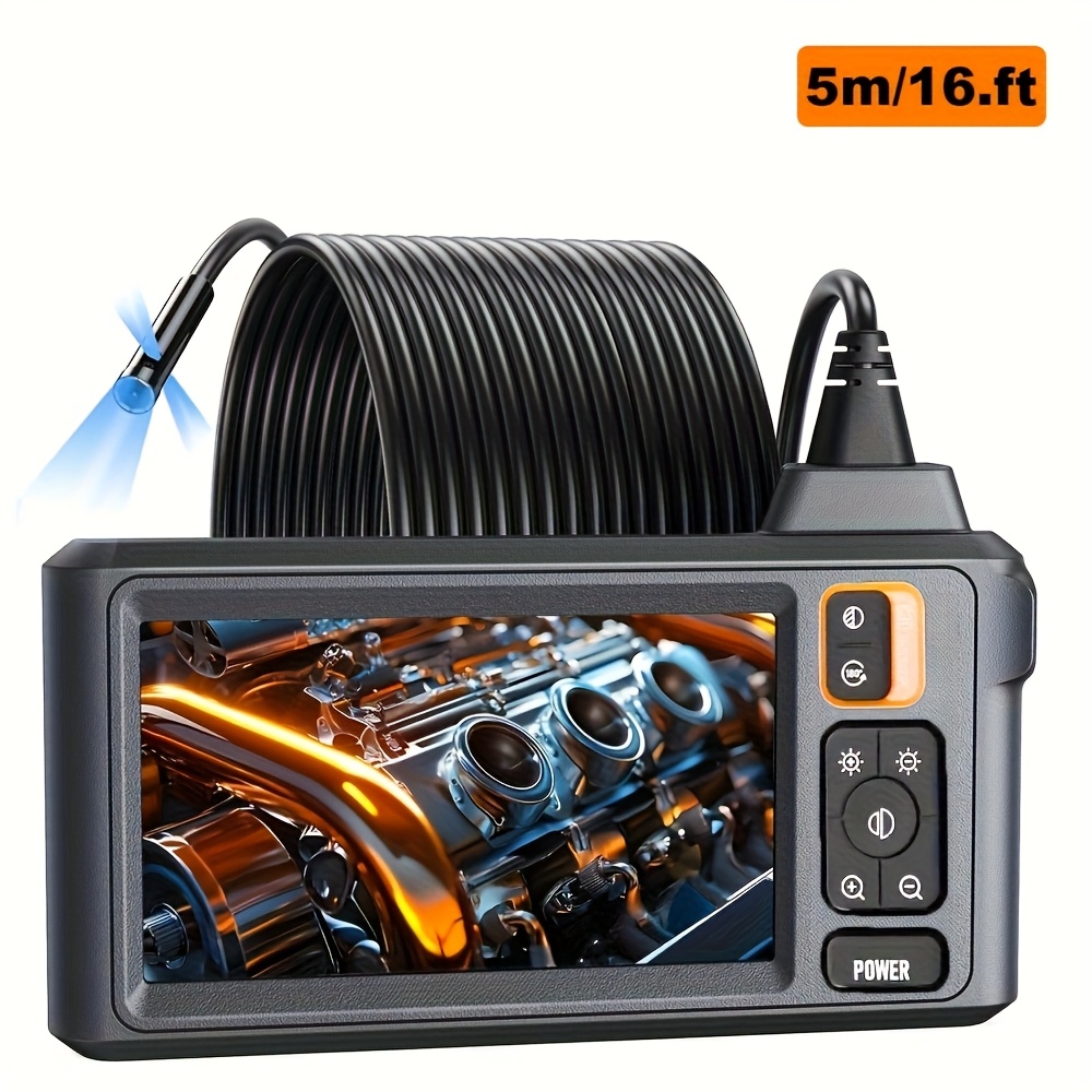 TEMU Caméra endoscope d'affichage IPS de 4,5 pouces avec lumières, capacités d'inspection des égouts 1080P, fonction écran partagé, rotation , câble