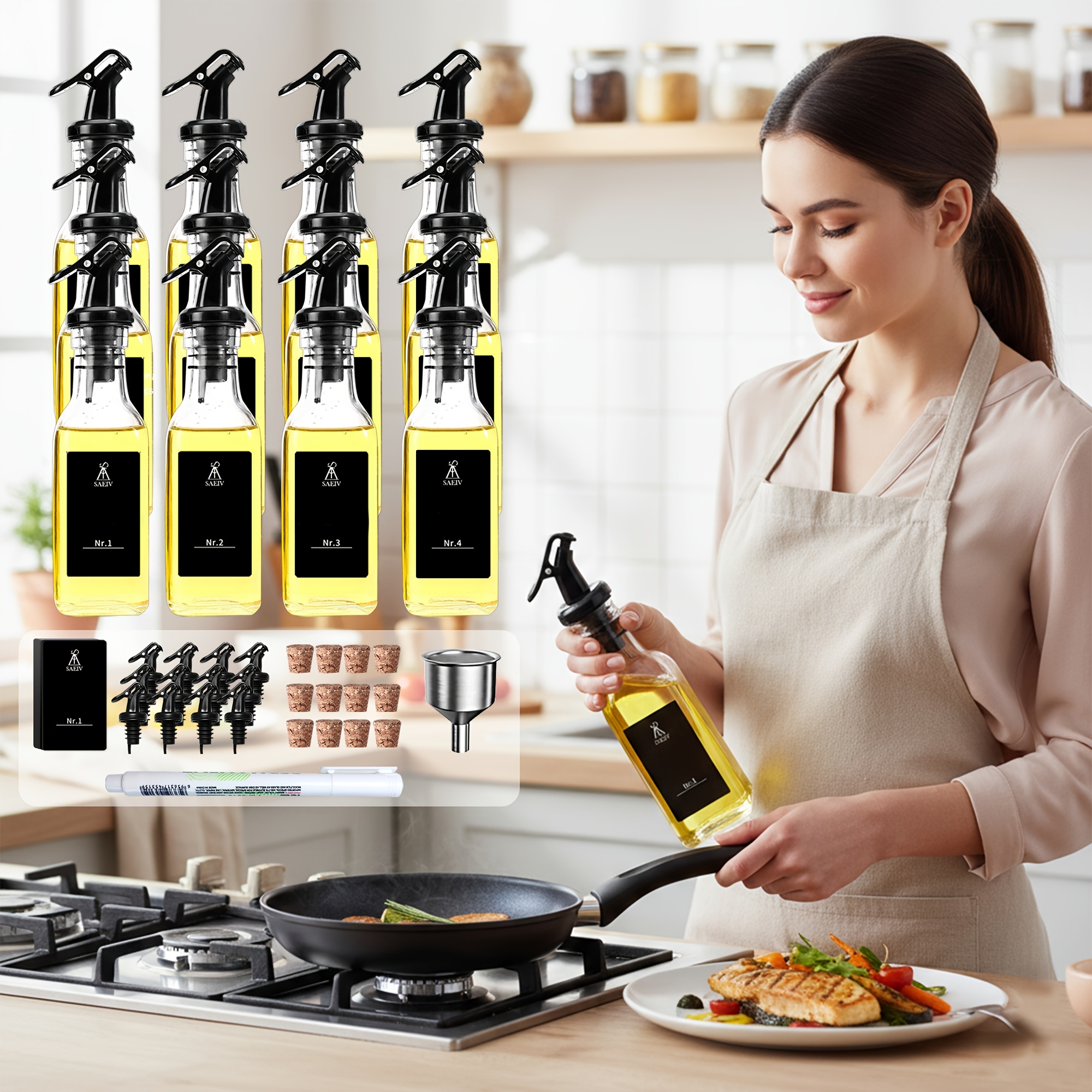 Image of Pack Of 12 Glass Olive Oil Bottles With Capsules/caps Suitable For Cooking, Rectangular Kitchen Oil Containers, Hand Washable Glass Bottle For, Restaurants, Storage - For Olive Oil, Vinegar, Dressings