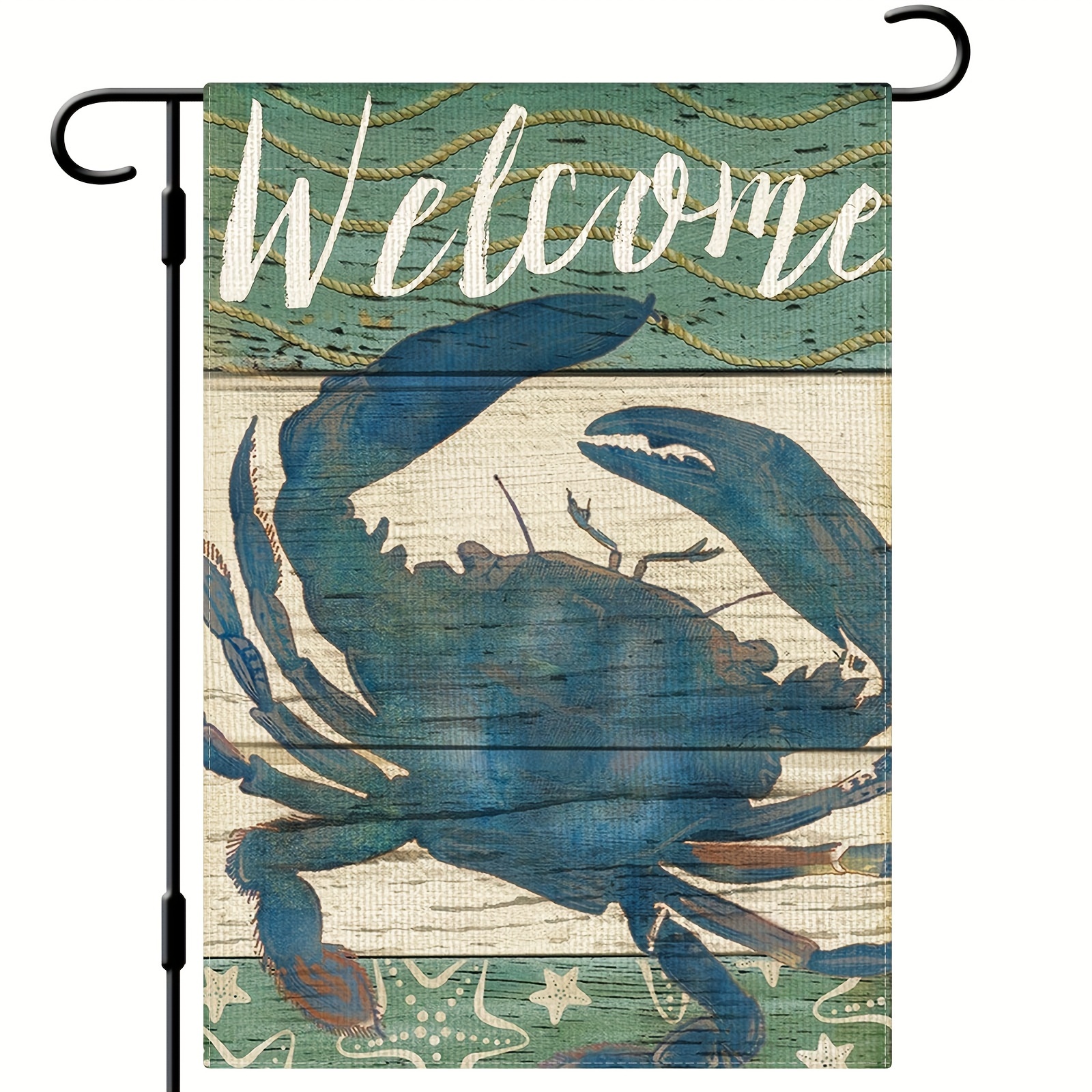 

1pc Garden Flag Summer Coastal Crab Garden Flag Beach Garden Flag Welcome Summer Rustic Coastal Seasonal Ocean Yard Flag Outdoor Decoration No Flag Pole 12x18 Inch