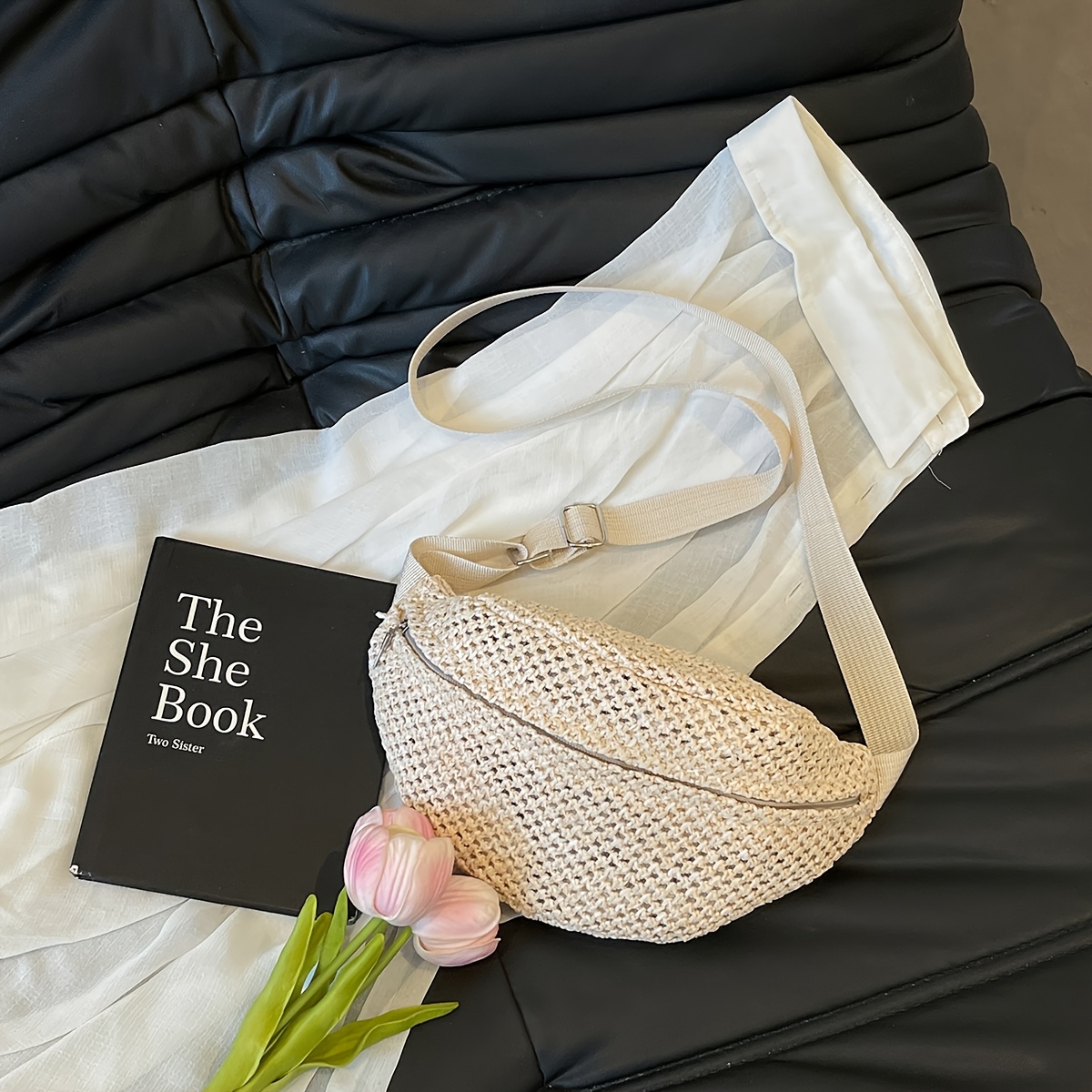 E-shop Strohgeflochtene Brusttasche, Neuer Sommerstil Geflochtene Umhängetasche, Brustpack, Reisetasche, Bauchtasche, Strandtasche, -Fashion-Tasche,