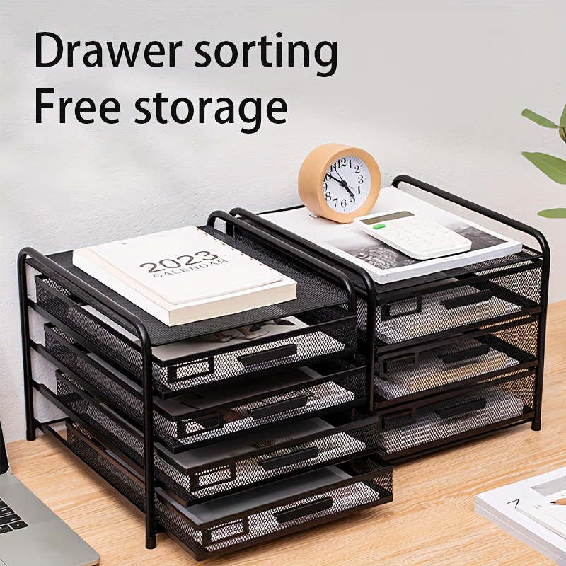 3 Tier Paper Letter Tray With Handle, Metal Mesh Desk File Organizer With Trays, A4 Paper Desktop Filing Trays, Magazine Document Holder For Home