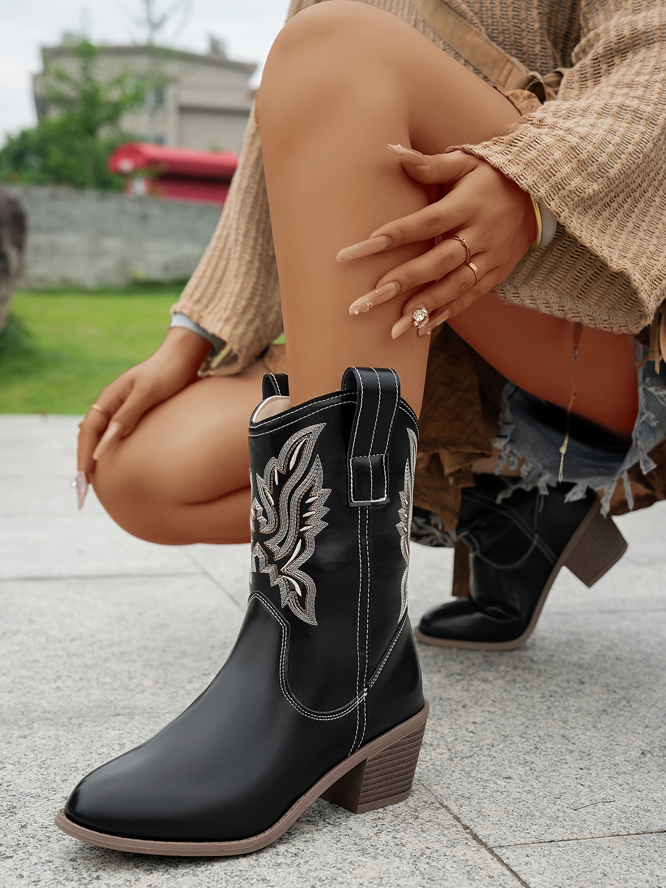 Bottes Cowboy Cuir Vintage Femme – Marron – Taille US 9