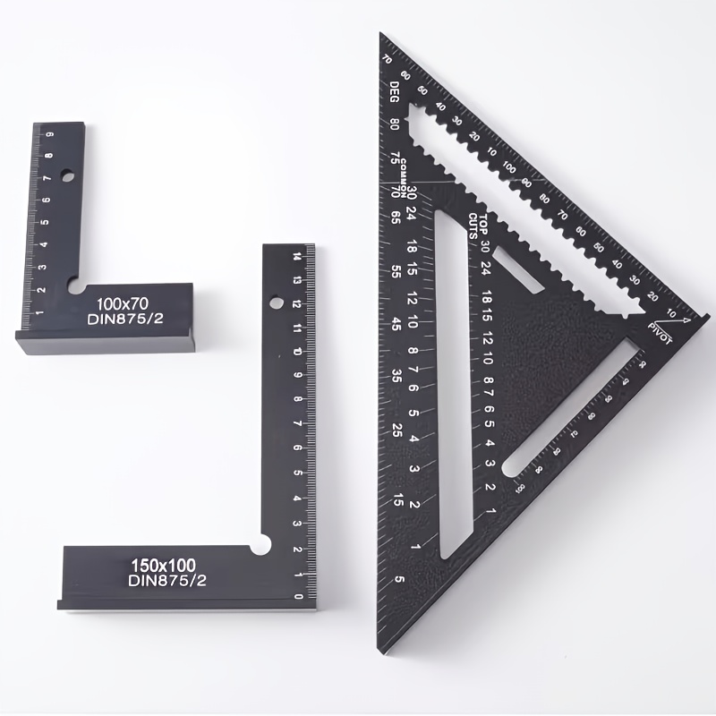 TEMU Aluminum Alloy Woodworking Measuring Tool Set, Including -shaped Squares And A Multi-functional Ruler, The Widened Base Design Can Stable Fit