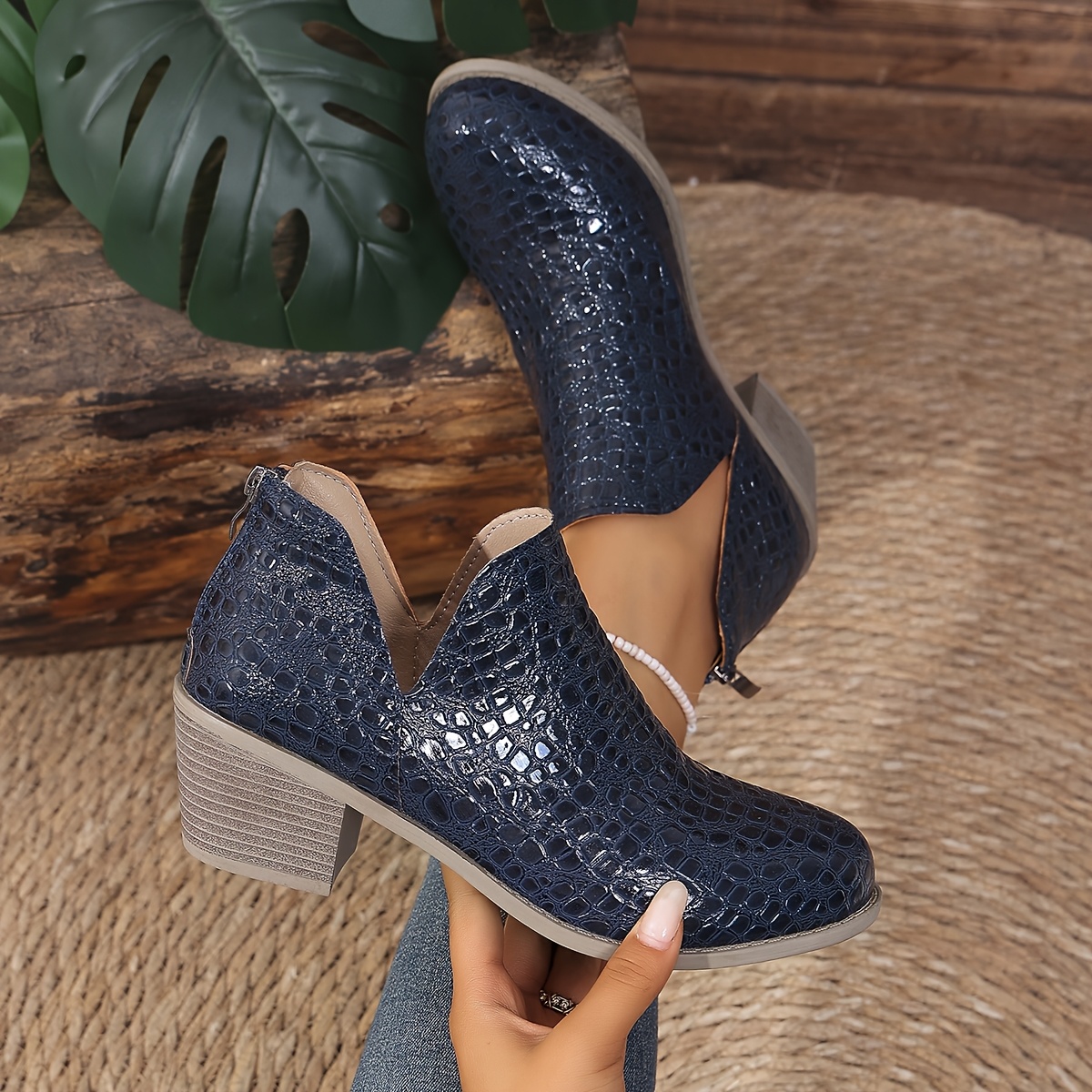 comfortable ladies dress boots low heel Women'S Ankle Round Toe Boots Chunky Heel Embossed Women'S Boots Women'S Gothic Boots, Women Shoes squash blossom print dress