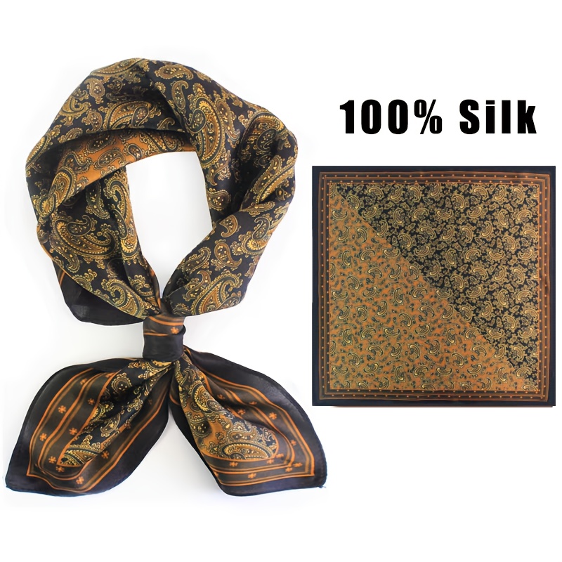 TEMU Retro Style Silk Paisley Women's Small Square Scarf, Unisex Fashion Necktie, 100% Silk Paisley Scarf, Classic Pattern For Retro Style: Office
