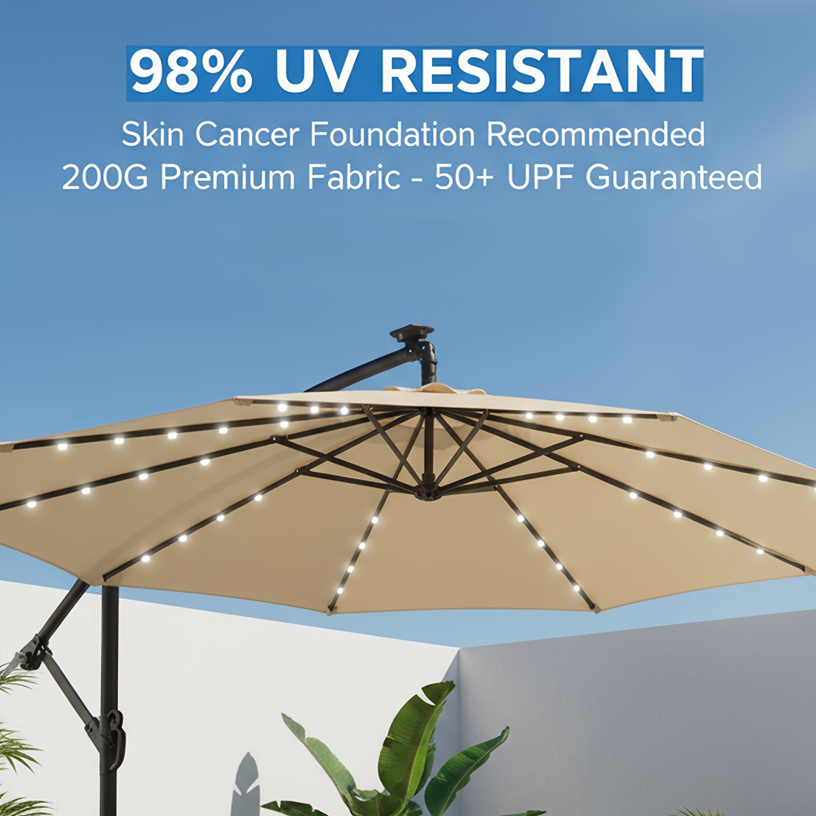 10ft solar lights offset cantilever patio umbrella - Temu