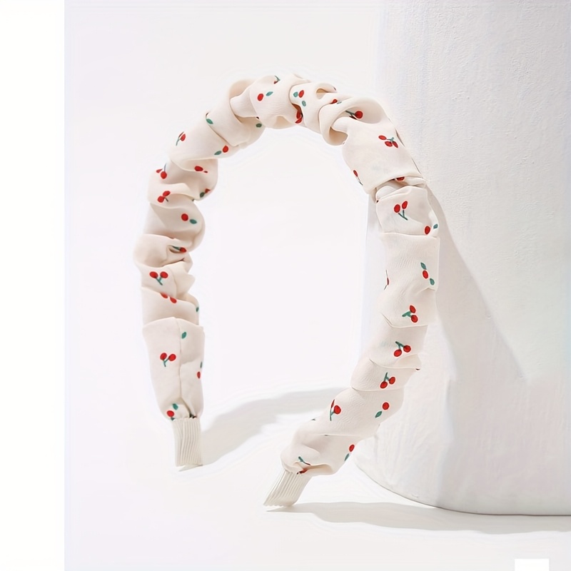 Image of 1pc Elegant Cherry Print Pleated Headband For Women - Fabric Hair Hoop, Perfect For Valentine's Day & Spring/summer Fashion