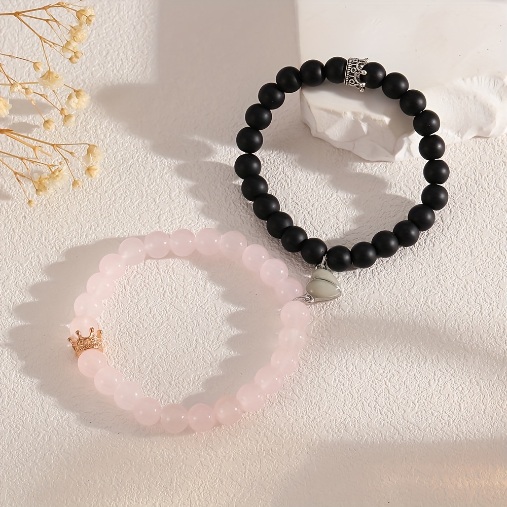 2 Fashionable Couple's -the- Magnetic Elastic Beaded Bracelets, 's Day Gift
