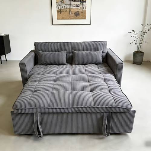 3 in 1 convertible sofa bed 54 inch striped velvet pull out sofa bed with adjustable backrest and 2 pillows small double lounge sofa suitable for small spaces