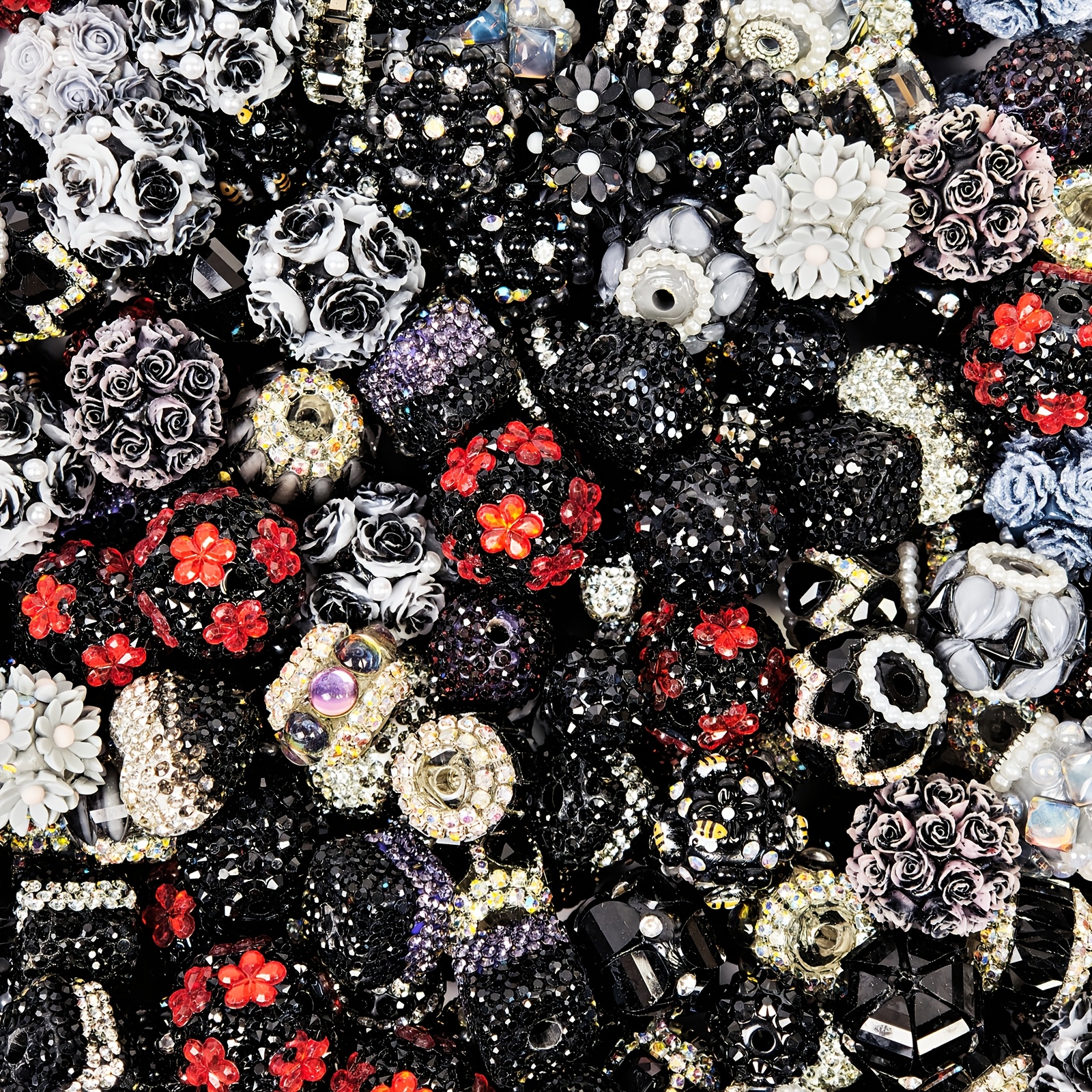 TEMU Fflfuu Ccdcll 10pcs Cluster -shaped Resin Beads Mixed Color Straight Hole Round Beads Handmade Beading Accessories Suitable For Halloween Party
