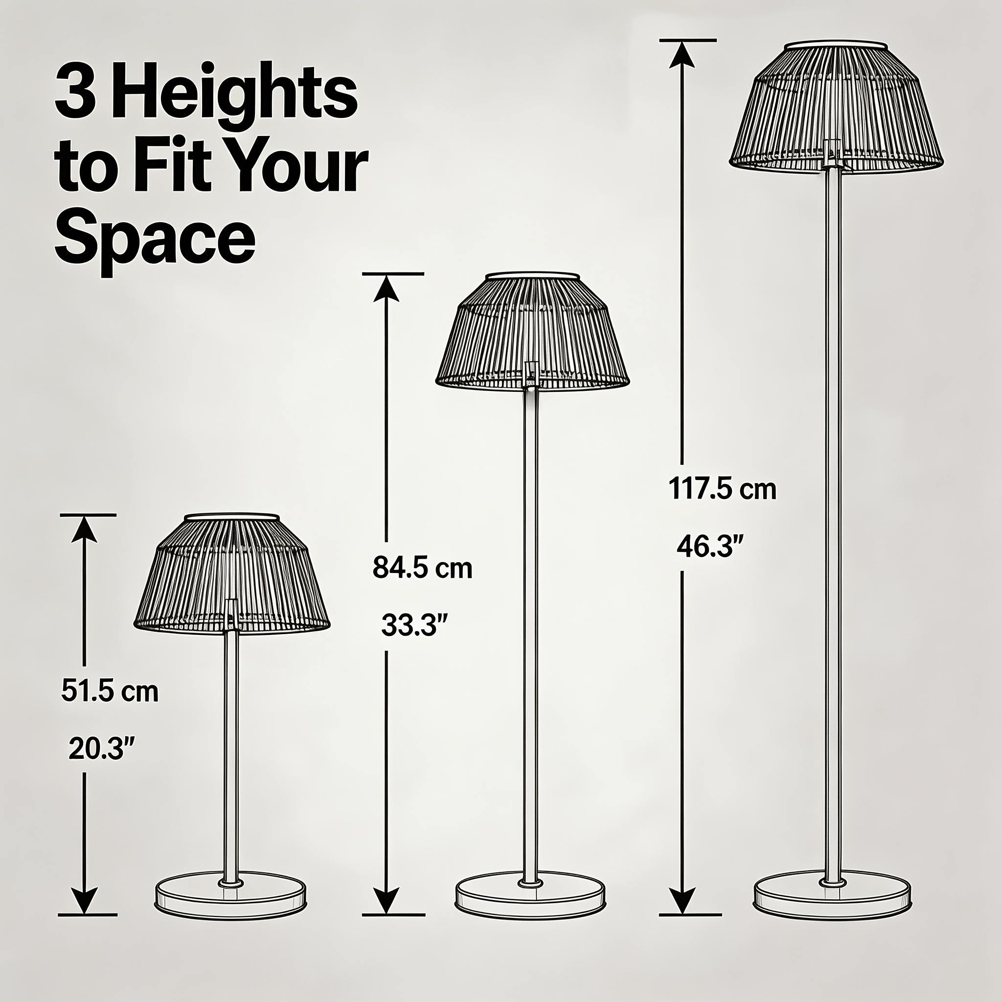 Image of Solar Floor Lamp For Outdoor Patio, 46.3in Tall 3-height Adjustable, Woven Rattan , Auto On Dusk, Cordless Ip44 For Yard Deck Lawn Decor