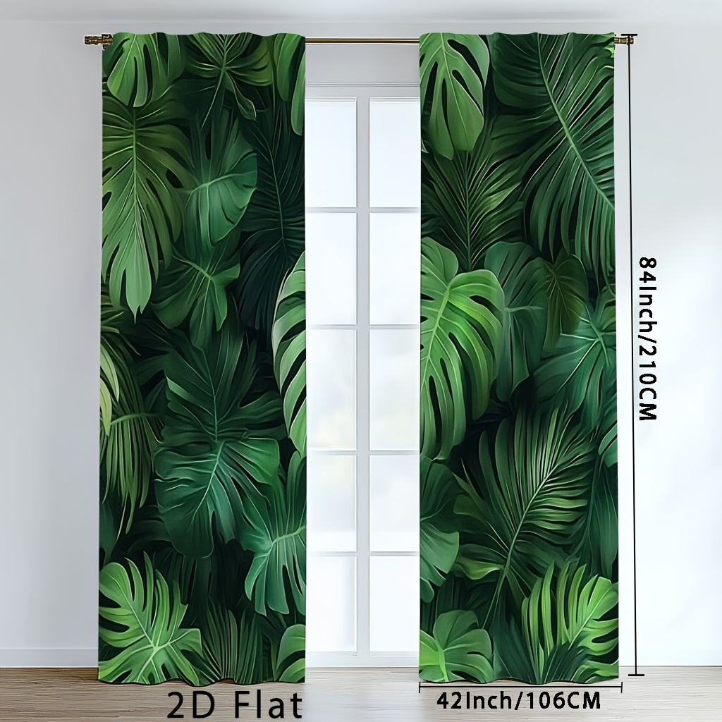 TEMU 2d Flat - 2d Flat - Set Of 2, 2d Flat Printed Curtains Featuring A Leaf Design, Measuring 63 Inches In Length, Suitable For Doors And Windows,