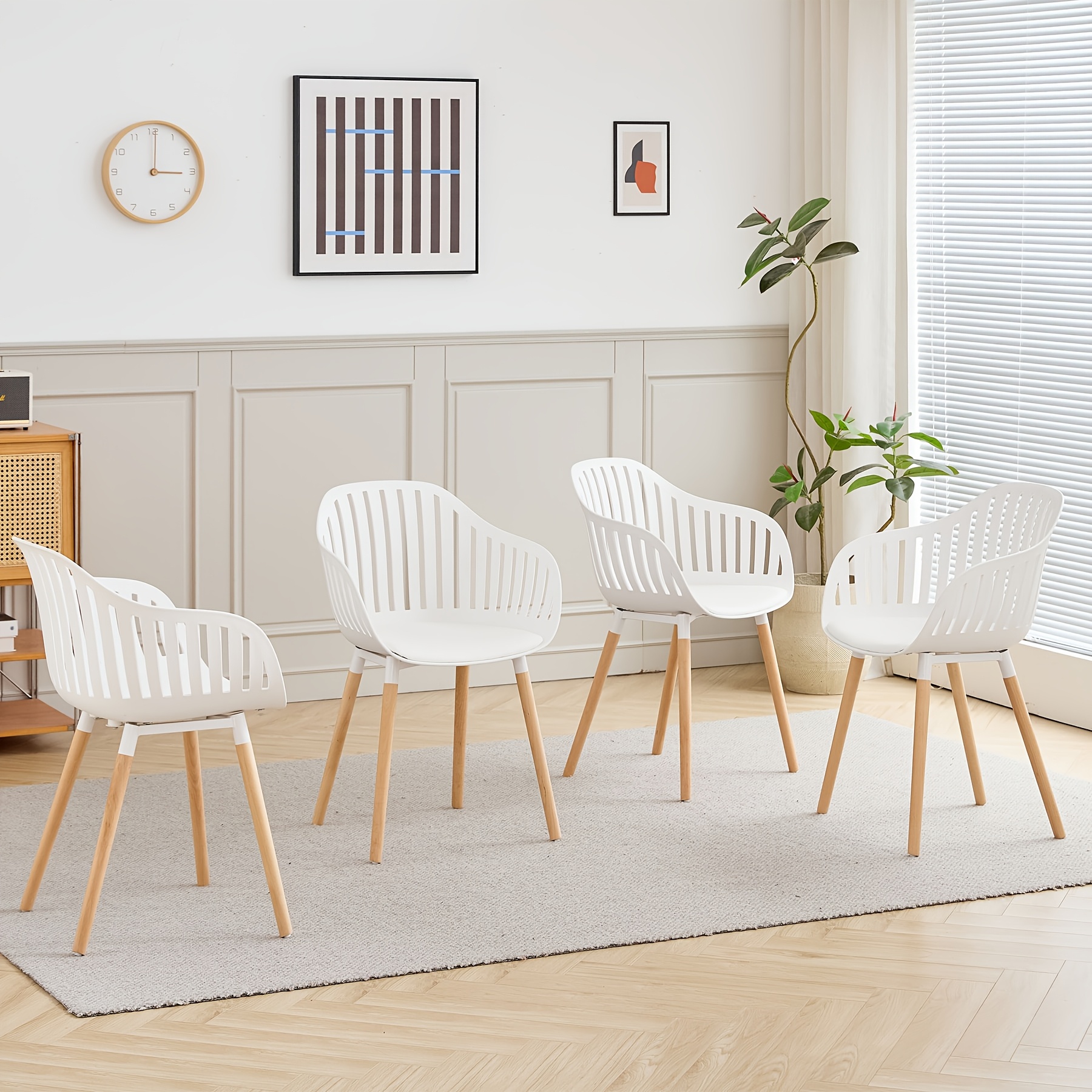 Image of Egoonm Set Of 4 Modern Dining Chairs, Nordic Armchairs With Padded Seat, Kitchen Chairs With Wood Legs For Kitchen, Dining Room, Bedroom