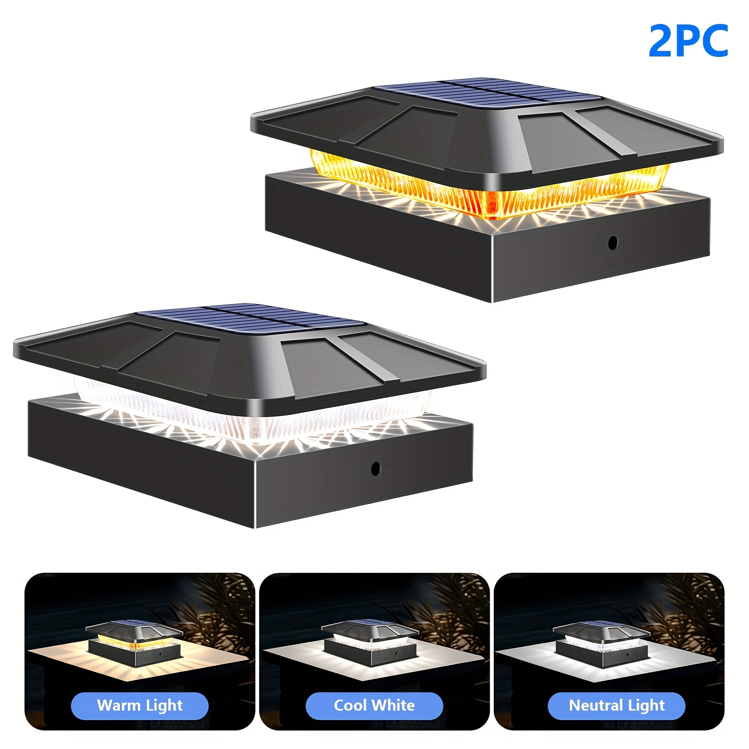 Solar Post Cap Lights, 2 Pack Outdoor Deck Fence Post Solar Lights, Warm/ Cool For Garden/patio/porch