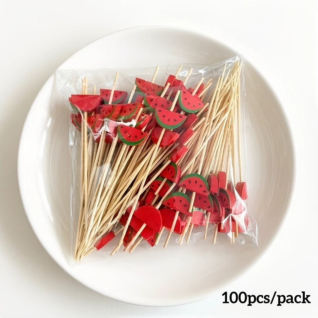 Image of Pack Of 100 (12cm/4.72in) Adorable And Innovative Large Watermelon-style Cake, Dessert, Salad, And Sandwich Food Skewers, Perfect For Hotels, Restaurants, And Parties