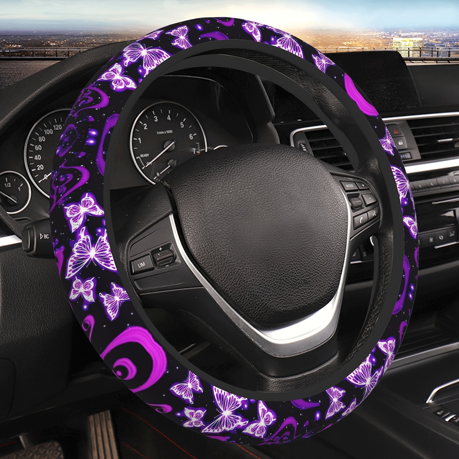 TEMU Thickened Purple Starry Sky Steering Wheel Of Neoprene, Suitable For 15-inch For Men And Women, Compatible With Sedans, Suvs, And More, As Well