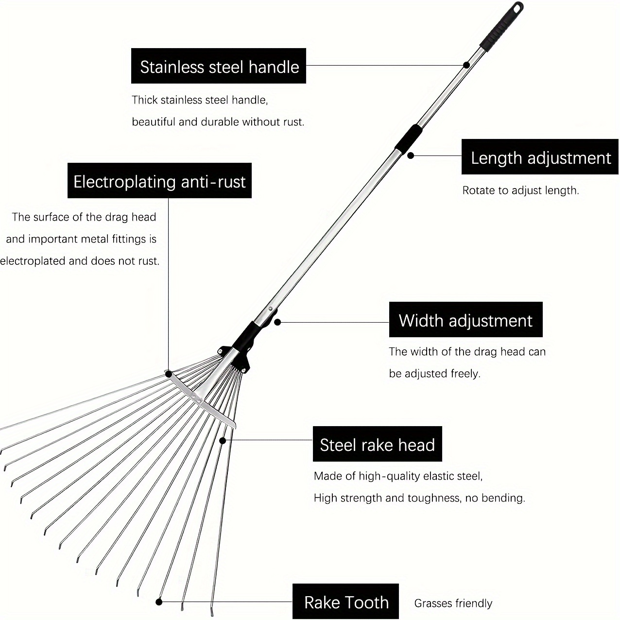 Adjustable Garden Leaf Rake Image 3