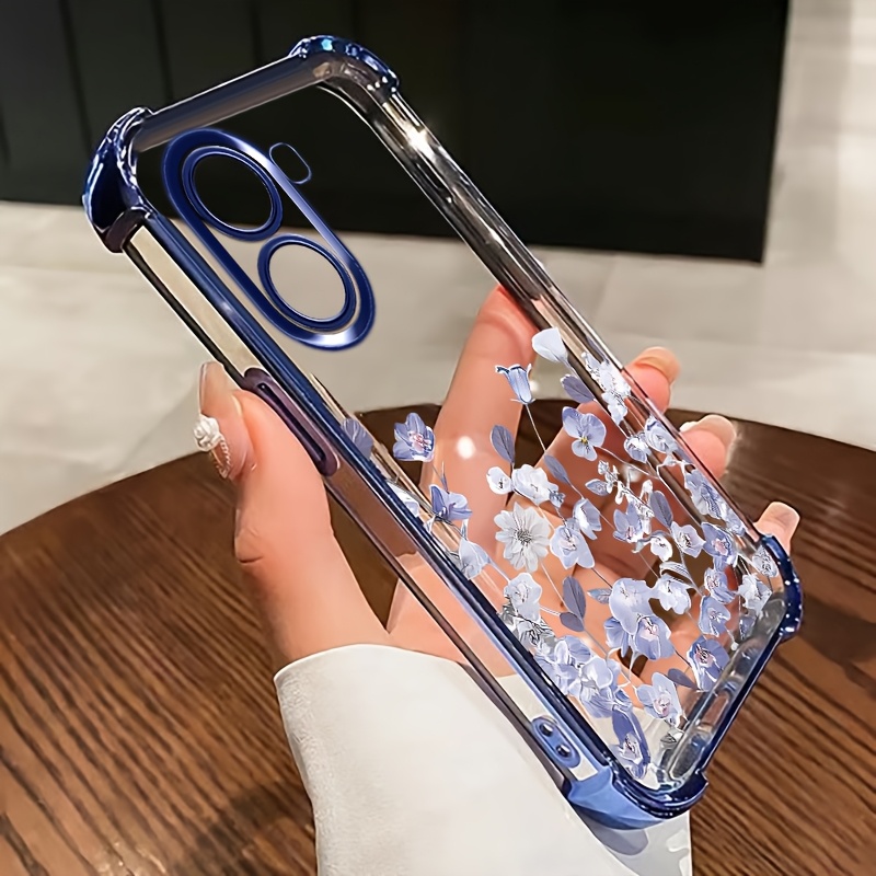 Za Xiaomi Poco X7 Pro ojačani koti, odporni na padce in barvno galvanizirane stranske robove ovitek za telefon z vzorci akvarelnih modrih cvetov