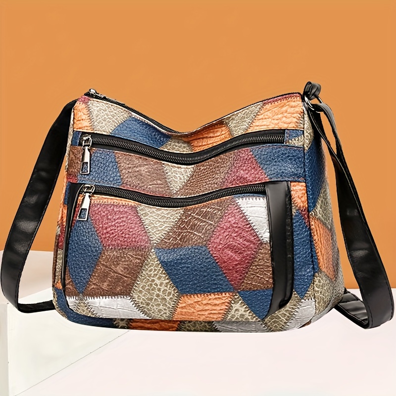 

Neutral Square Bag New Patchwork Fashion Commuter Soft Crossbody Bag Shoulder Bag [zipper Random]