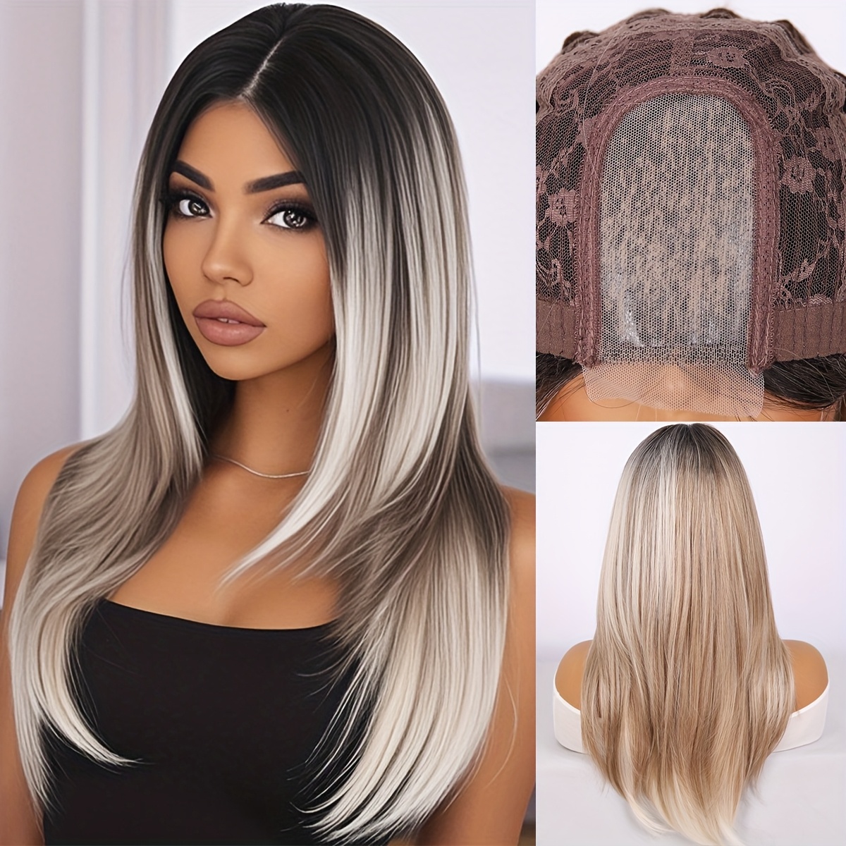 TEMU 24 Inches, 4*1 Lace Front Wig, Gradient Straight Hair, Ladies Wig, Lightweight And Breathable, , Easy To Manage,
