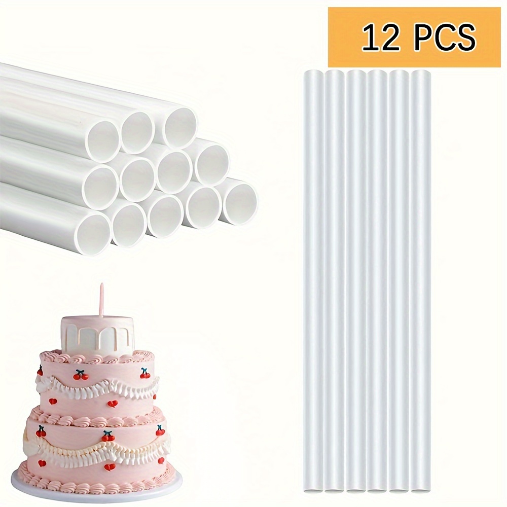 

12-pack White Plastic Cake Dowels - Holiday Theme Cake Support Rods For Tiered & Hollow Cakes, Wedding & Event Cake Decorations, 9.45" & 11.8" Length