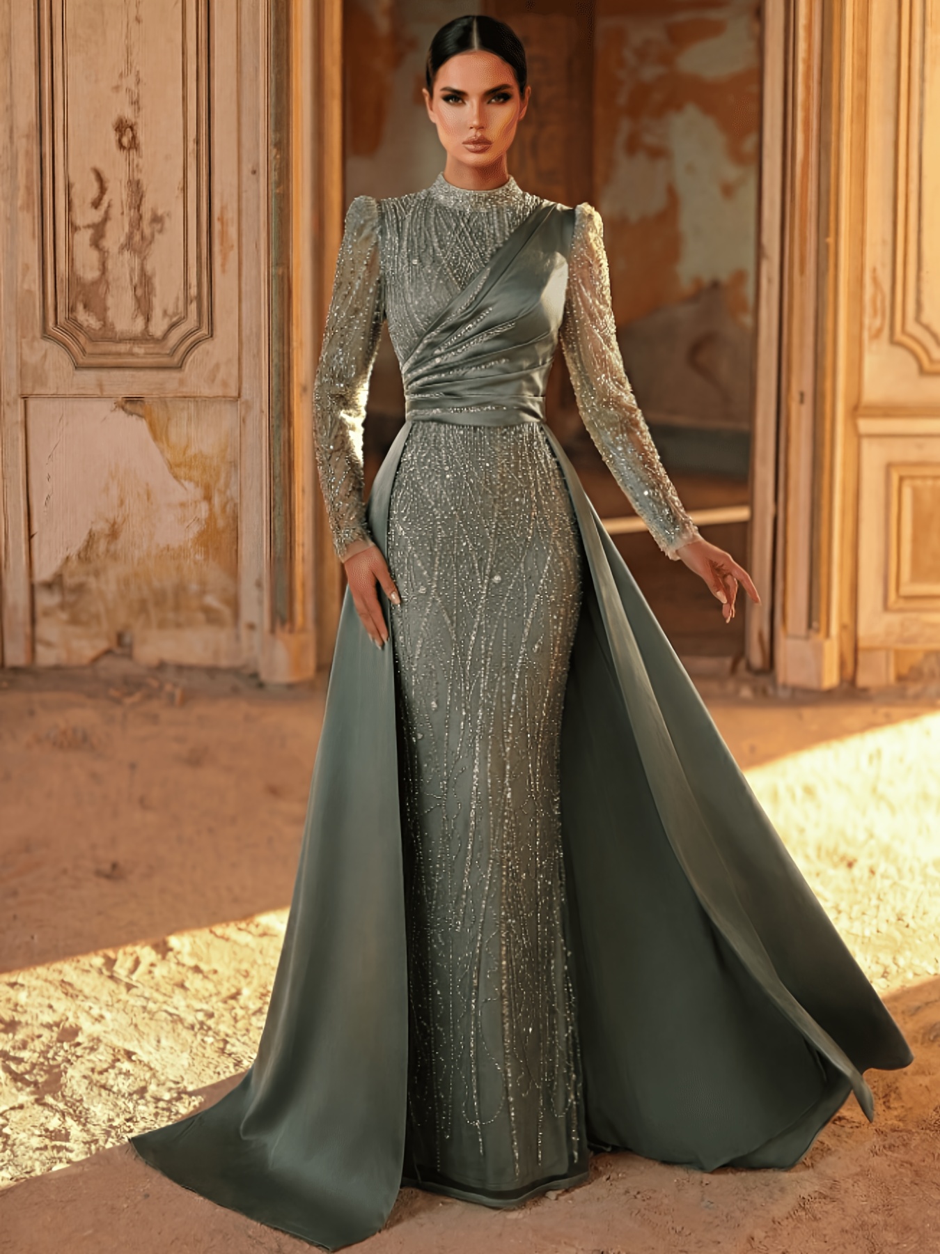white mermaid dress satin Off shoulder gown Chapel Train Neckline Halter Neck A Line atf-kg-06.09.26 TierQty:250