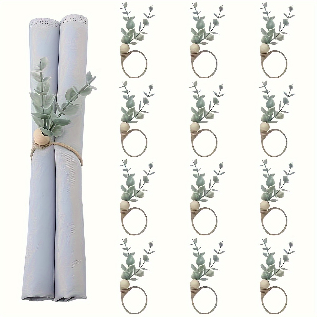 TEMU 24pcs Napkin Rings, Napkin Rings Eucalyptus Napkin Rings Wooden Napkin Rings Spring Rustic Napkin Rings For Wedding Table Decor