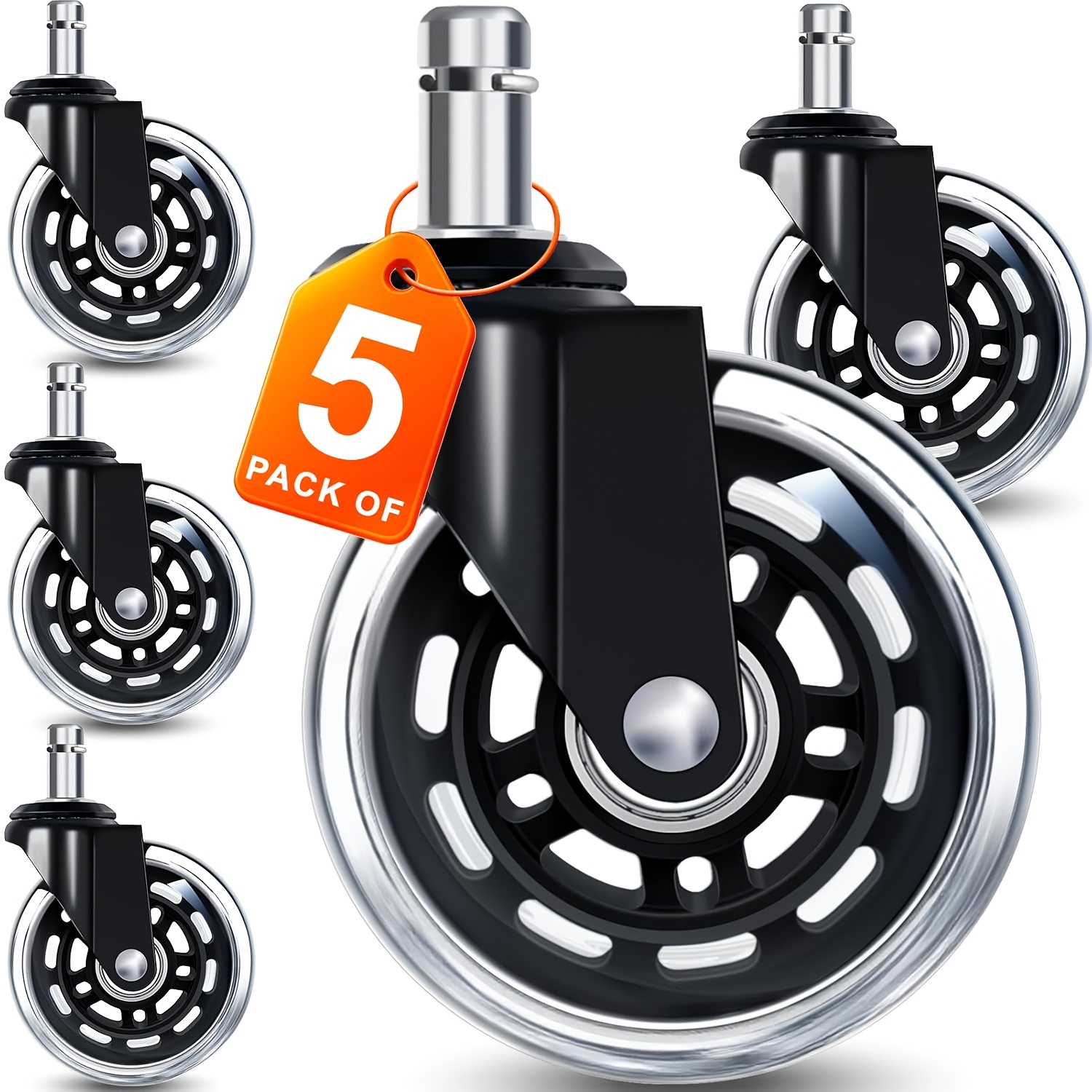 TEMU 1 Set Of 5pcs, 3ft 75mm Dual Ball Bearing 11 X 22mm Silent Pu Office Chair Casters, Replaceable, Suitable For 98% Floors (wood, Tile, Carpet,