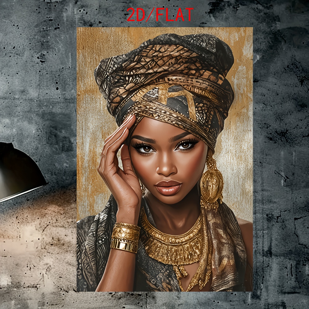 TEMU 2d Flat, 1pc African Canvas Painting - Elegant Golden & Brown Tones, Modern African Art Decor - Frameless Flat Wall Mural For Living Room, Sofa,