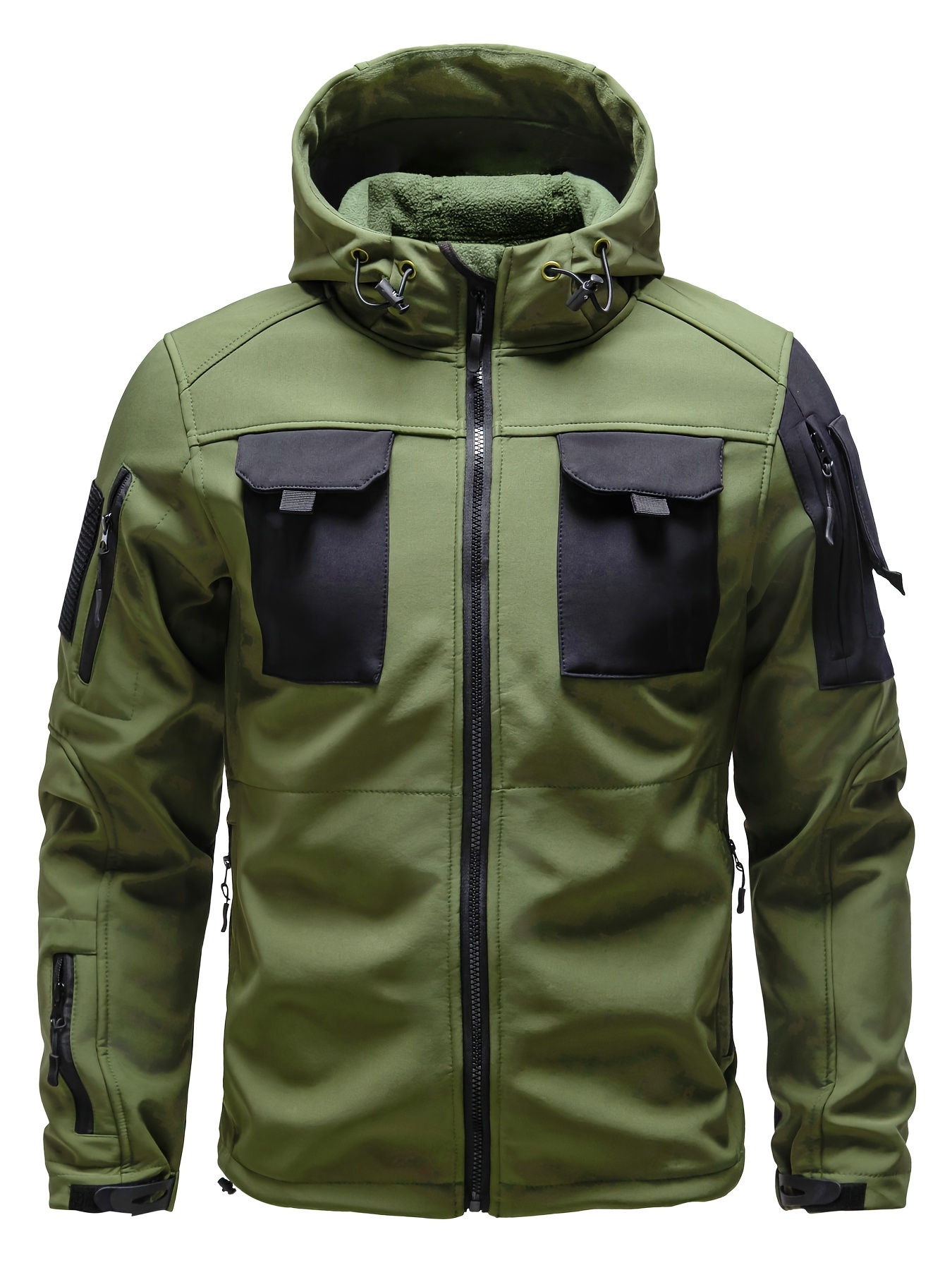 1pc Men's Waterproof Lightweight Soft Shell Jacket with Hood & Multiple Pockets - Thermal Insulated Outdoor Coat for Hiking, Camping, Casual Wear - Machine Washable, Regular Fit (Winter/Spring/Fall), Versatile Travel Jacket | Full Zip Jacket | Durable Zipper, Winter Camping Gear