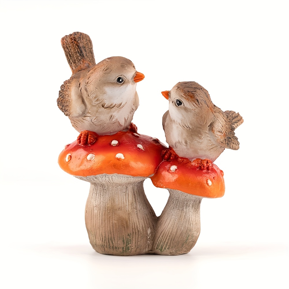 E-shop 2025 Neues kreatives nordisches Harz-Bastelornament, zwei Vögel auf einem Pilz stehend, personalisiertes Weihnachtsgeschenk