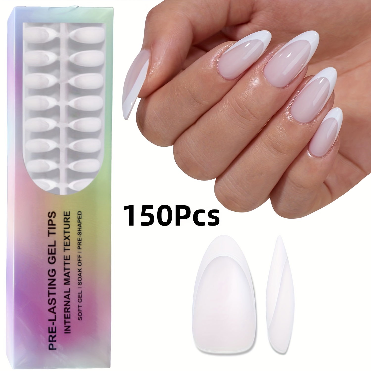 150pcs Long Square Press On Nails, French Tip Soft Gel Nail Tips, Used As False Nails For, Easy And Versatile Style In 15 Sizes Suitable For Women