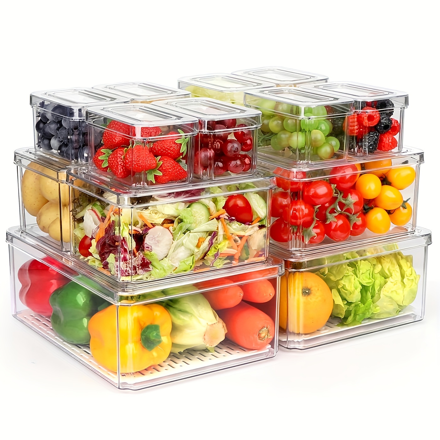 

14 Pack Fridge Organizer Bins, Clear Refrigerator Organizing With , Stackable Refrigerator Organizer And Storage Set, Bpa-free Fruit Storage Containers For Fridge, Kitchen, Food, Produce, Vegetable