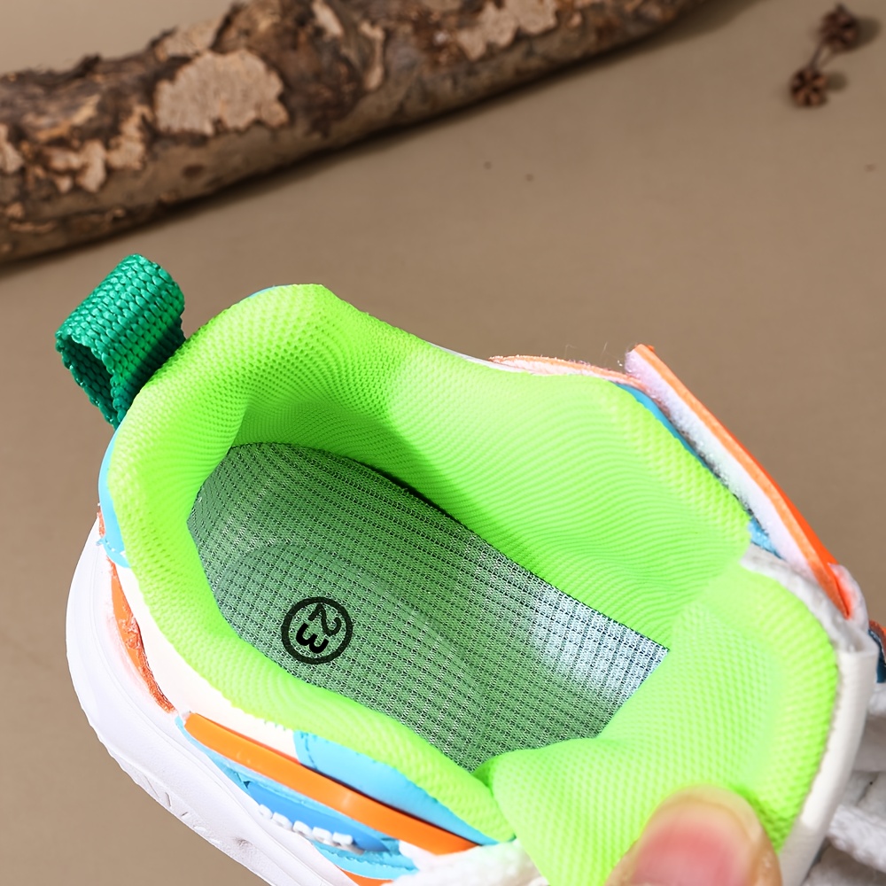 Kids' Lightweight Sneakers - Boys & Girls Low-Top Shoes with Lace-Up Closure, Cushioned TPU Sole - Green/Orange/Black/White Colorblock for School, Playground, Everyday - Easy-On Fastening for Active Children - Spring/Fall Casual Shoes, Kid Shoes, Playground Footwear, Trendy Kids Footwear, Durable Kids Footwear, Sporty Design, Breathable Fabric, Toddler Footwear, School Kids