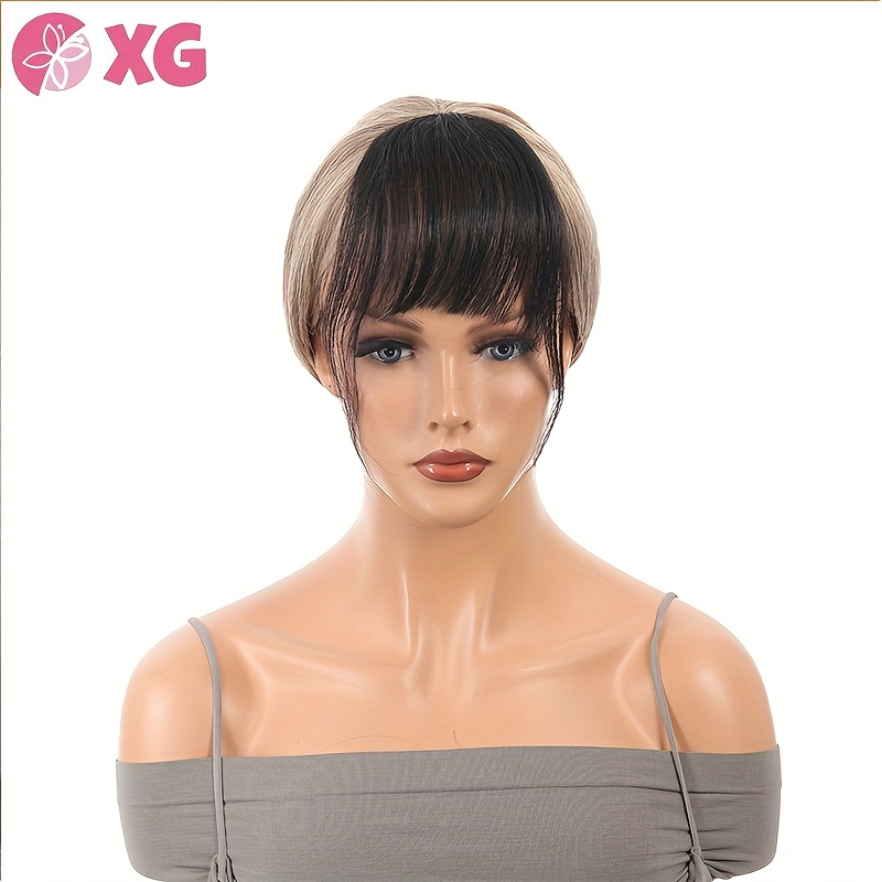 full natural forehead french bangs patch for womens real hair with sideburns and air bangs increased volume   lightweight and fluffy headband curtain details 4