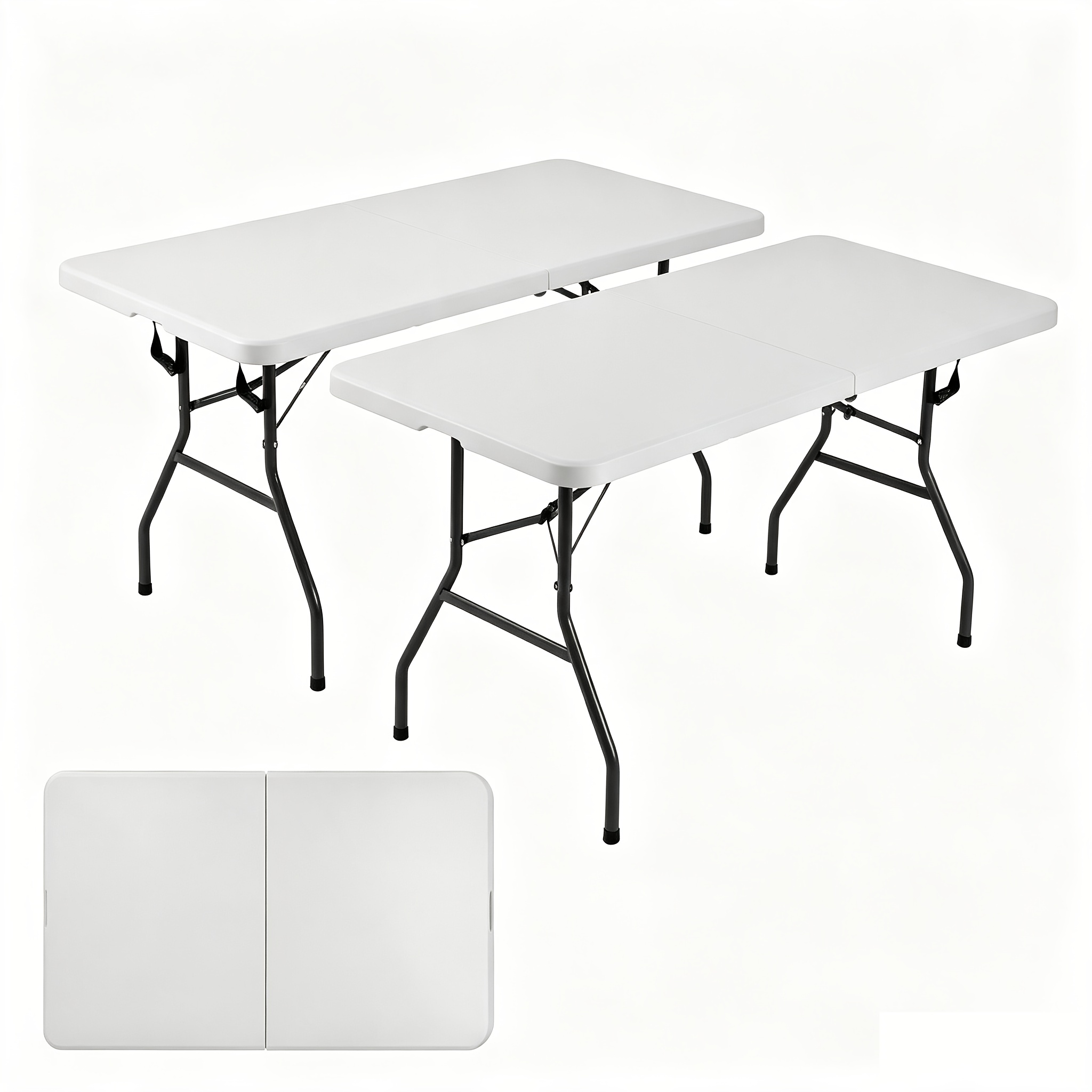 TEMU 2pcs 4/6 Ft Folding Table, Lightweight Portable Table For Indoor & Outdoor, Picnic, Camping, Board Game With Carrying Handle, Locks - White