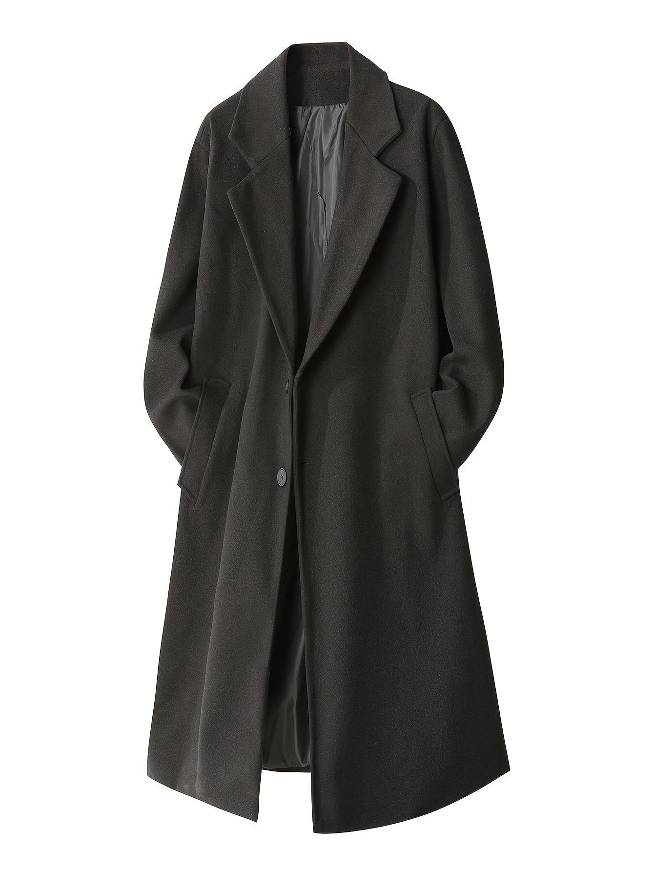 Abrigo de invierno para hombre, abrigo largo de gabardina casual con con  muescas y bolsillos, abrigo de guisante de media de color sól