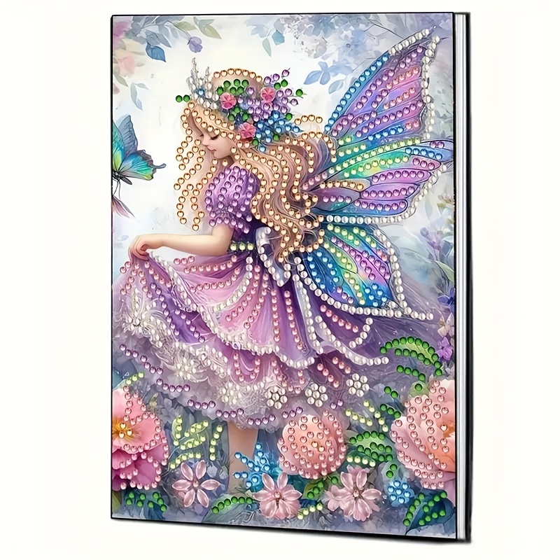 TEMU Purple Fairy Pattern A5 Notebook - Sparkling Crystals And Irregular Shaped Diamonds, Handmade Creative Gift, Colorful Cover With Exquisite ,