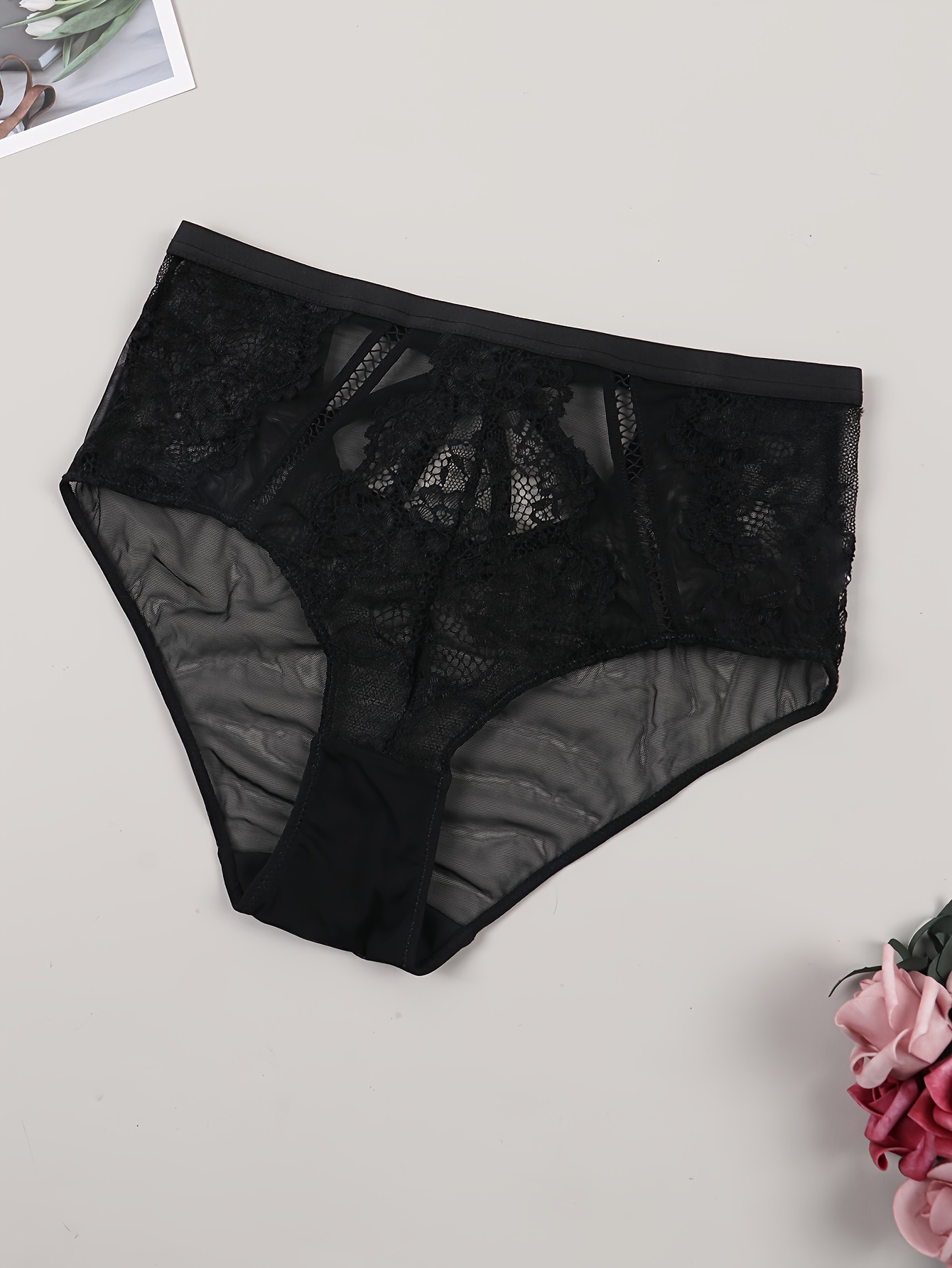 Contrast Lace Hollow Out Briefs, Semi Sheer Intimates Panties, Women's Sexy  Lingerie & Underwear - Women's Lingerie & Lounge - Temu