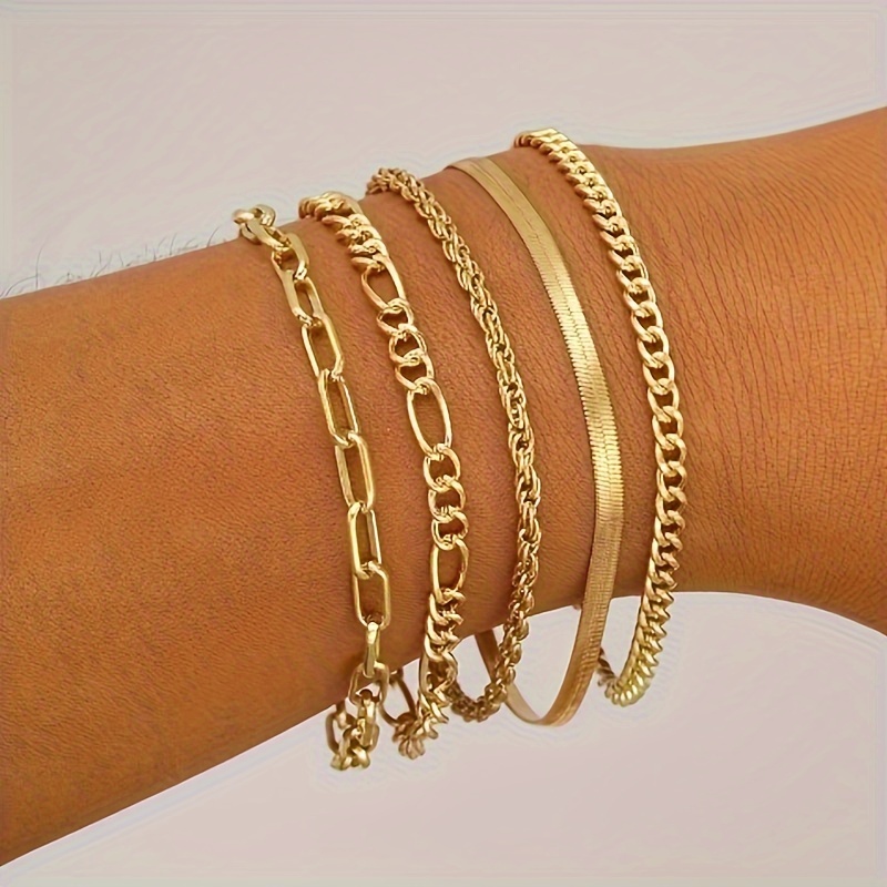 

5pcs Bracelets For Women, Jewelry Sets For Women Cute Tennis Beaded Bracelets For Women Cuban Link Paperclip Chain Dainty Bracelet Pack Gifts For Women Girls