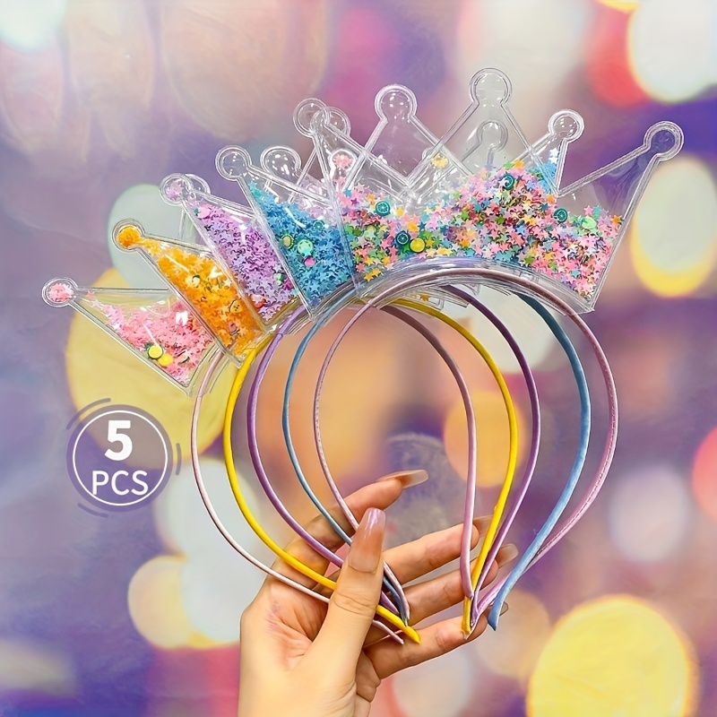 

5 Pcs Acrylic Princess Crown Headbands - Party Decorations With Sparkling Hair Accessories - Non-electric