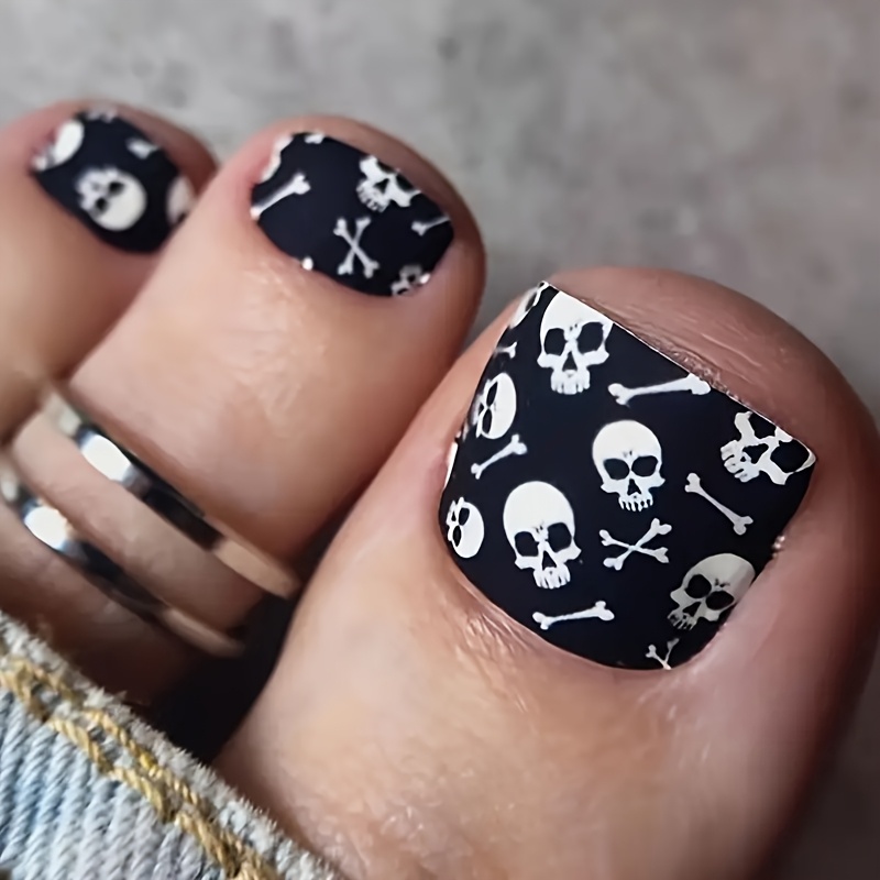 Upgrade Your Look With 24pcs Of Wearable Toenail Patches, Short Square Hot Versatile Temperament Dark Style High Atmosphere Design Fake Nails Extension Removable Nail With Jelly Glue 1 Nail File 1
