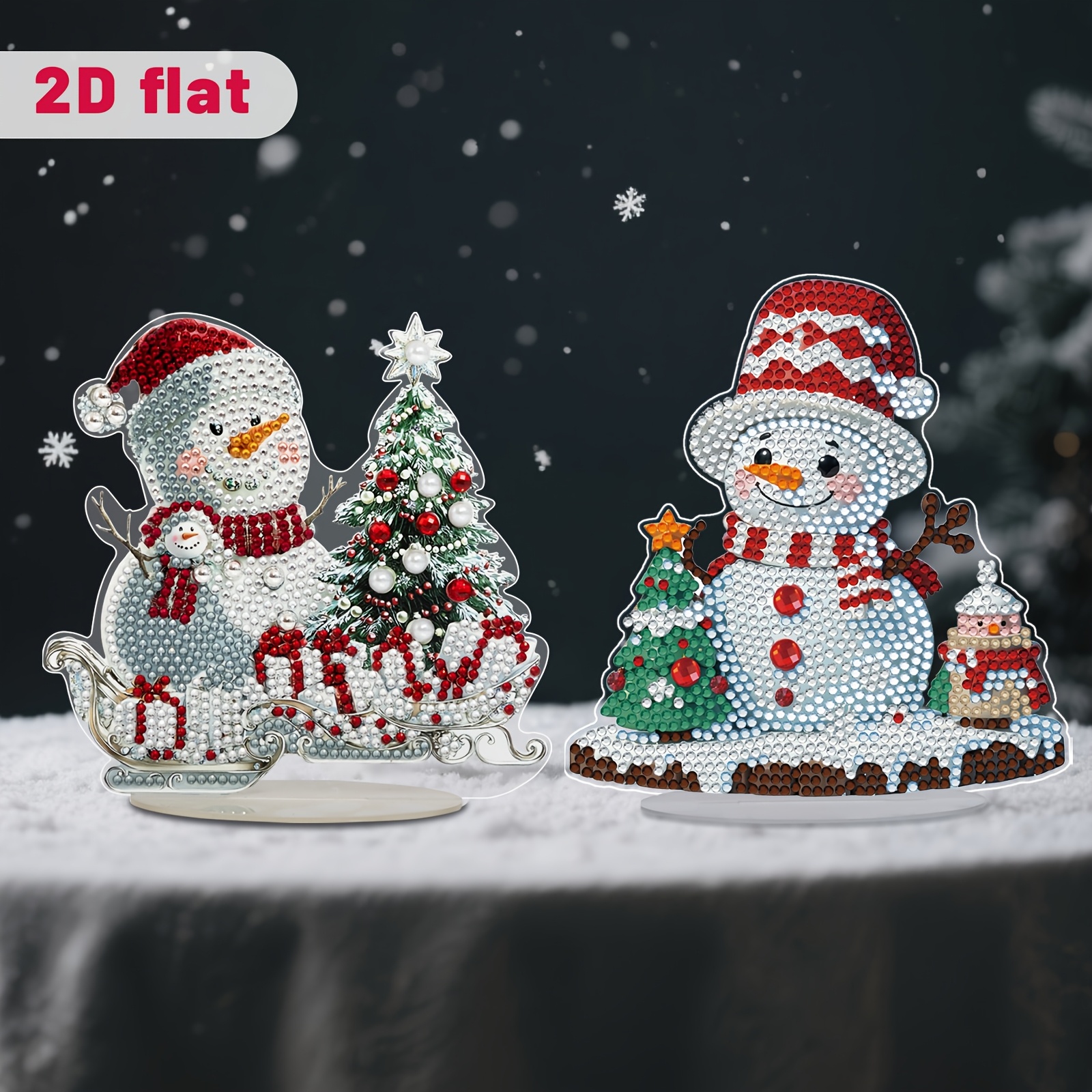 Image of 1pc/2pcs 2d Flat Diy Diamond Painting Kit, Cartoon Christmas Snowman Theme With Irregular Diamonds, Acrylic Mosaic Art Craft, Holiday Desktop Decor, Art Bedroom Decoration Gift Set Christmas Ornament