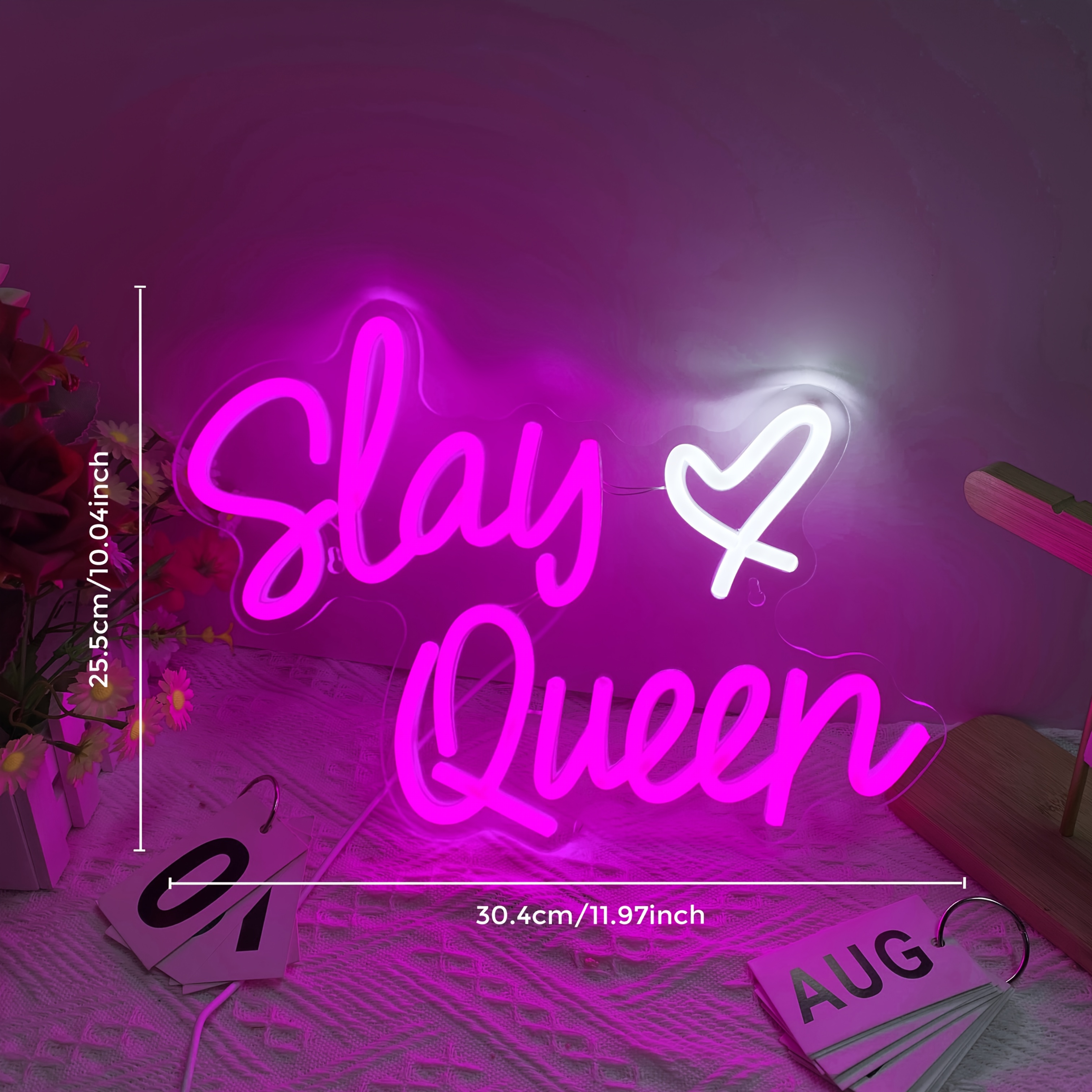 Insegna Al Neon LED 'Slay' Rosa Per Camera Da Letto - 40x33 Cm, Alimentazione USB, Luci Regolabili, Decorazione Estetica Per Ragazze - 2