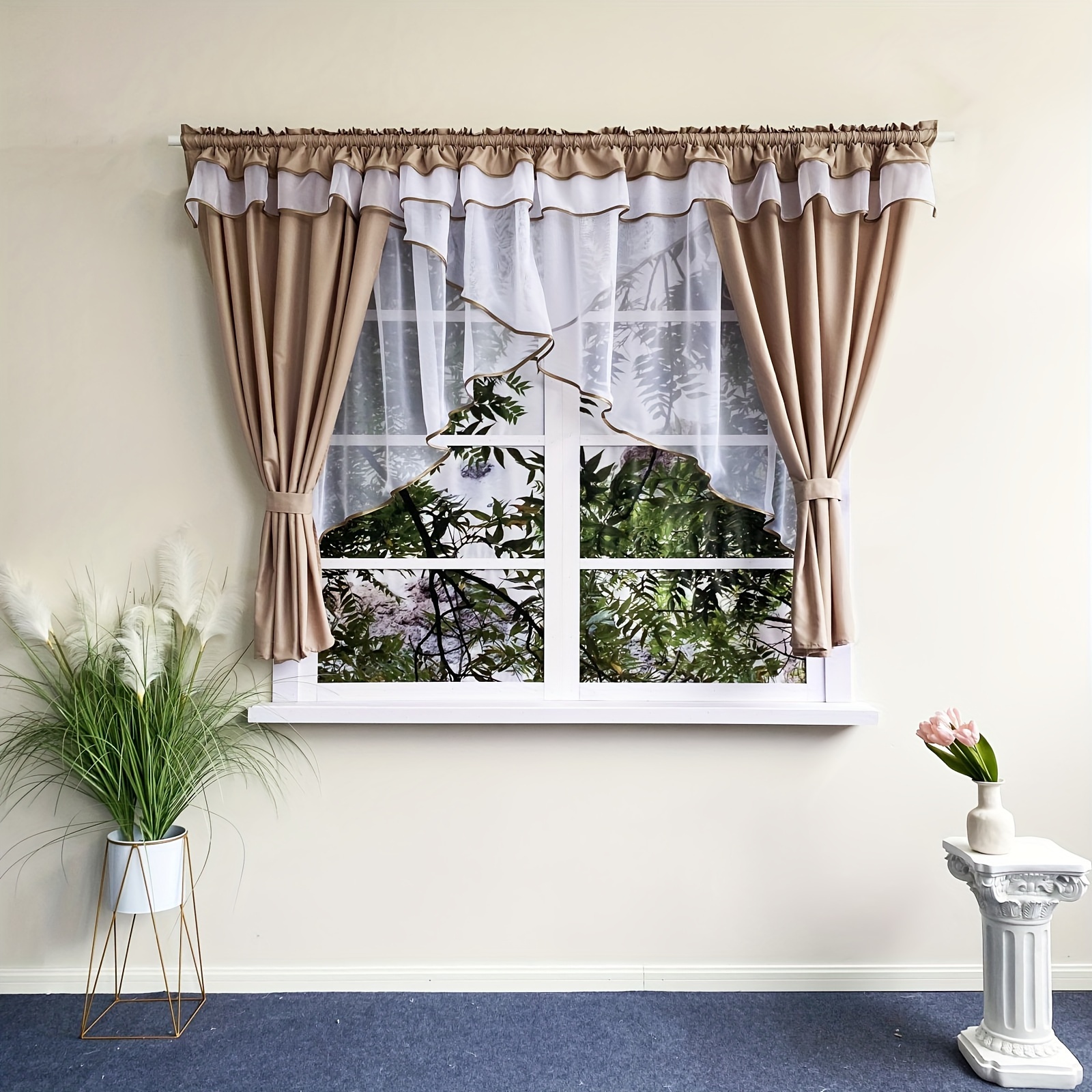 Image of Flying 1 Set/2 Panels 400cm*150cm European Double-layer Lace Decorative Curtains Suitable For Blackout In Bedrooms And Living Rooms